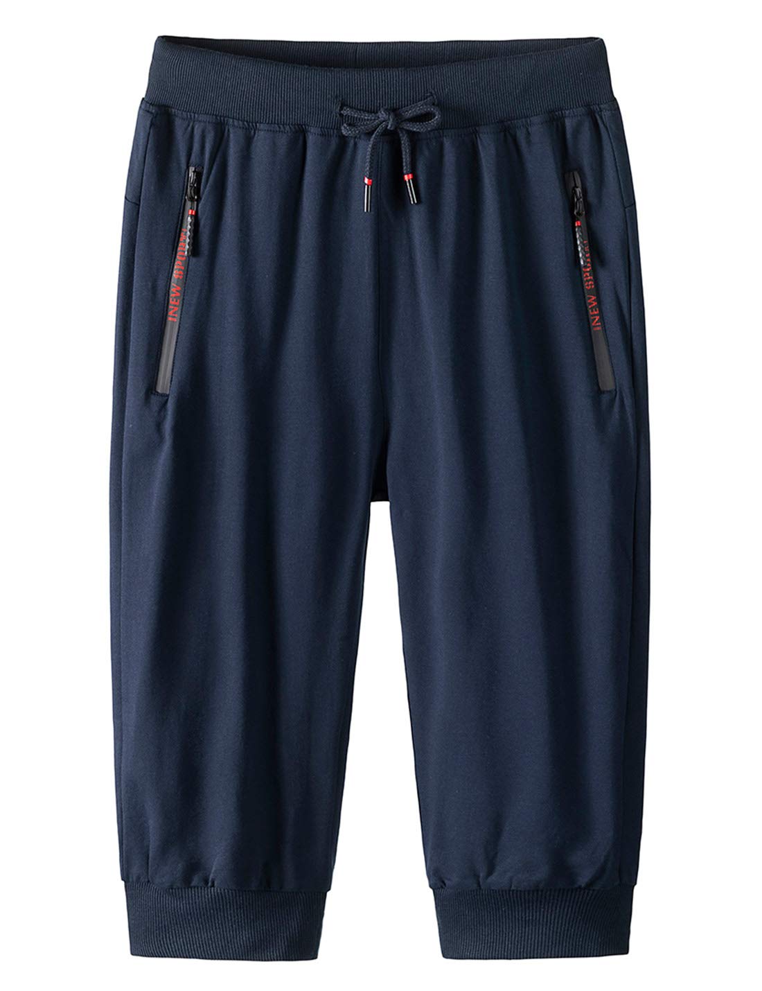 Flygo Men's Capri Joggers - 3/4 Length Below Knee Workout Running Shorts with Zipper Pockets for Sports & Gym | Breathable Sweat-Wicking Activewear for Men's Fitness Training & Outdoor Activities