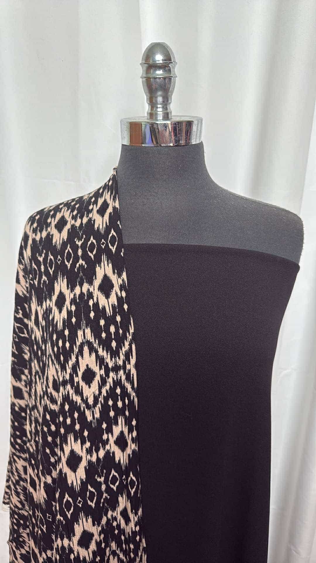 BLACK/TAUPE GEO BUNDLE: 2-Yard Black Crepe Scuba Fabric & 2-Yard Black/Taupe Crinkle Rayon Woven Fabric - A27006 | Perfect for DIY Fashion, Home Decor, and Crafting Projects