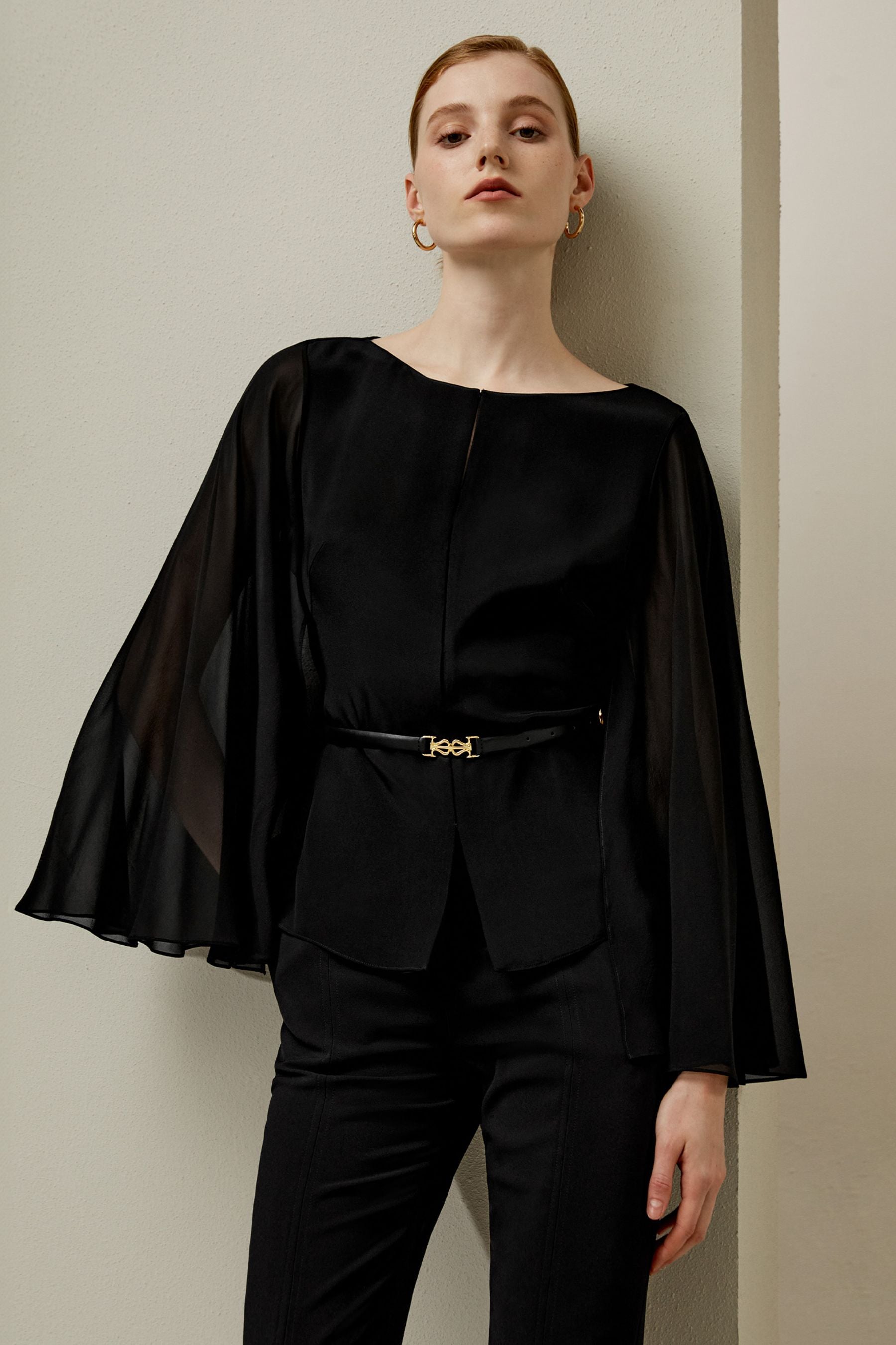 Stylish Crewneck Cape Blouse for Women - Trendy Fashion Top for Casual Outings & Office Wear