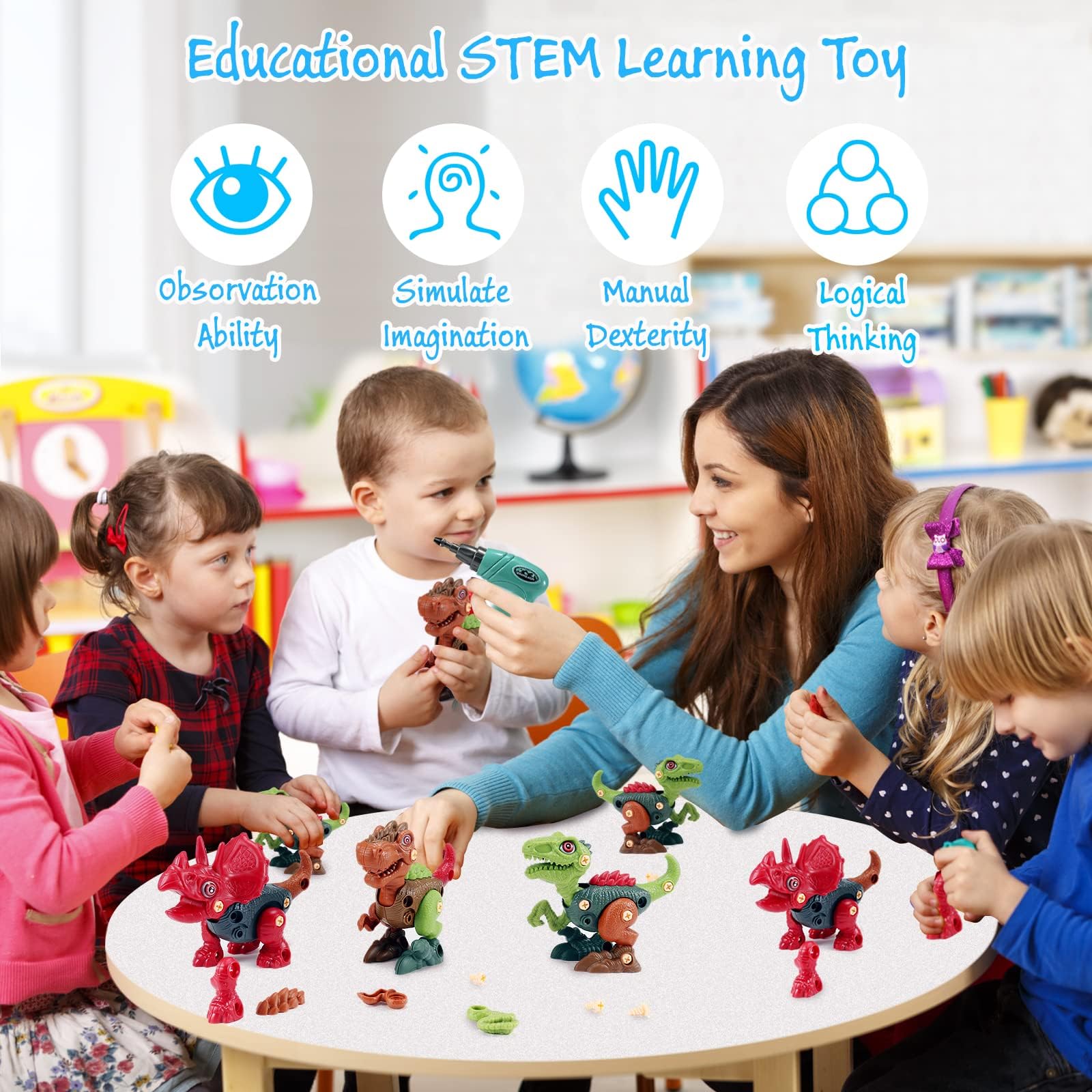 FREE TO FLY Dinosaur Building Toys with Electric Drill - STEM Learning Educational Take Apart Dino Set for Kids Ages 3-8 | Perfect Birthday Gift for Boys & Girls | Fun Pretend Play & Early Childhood Development Activity