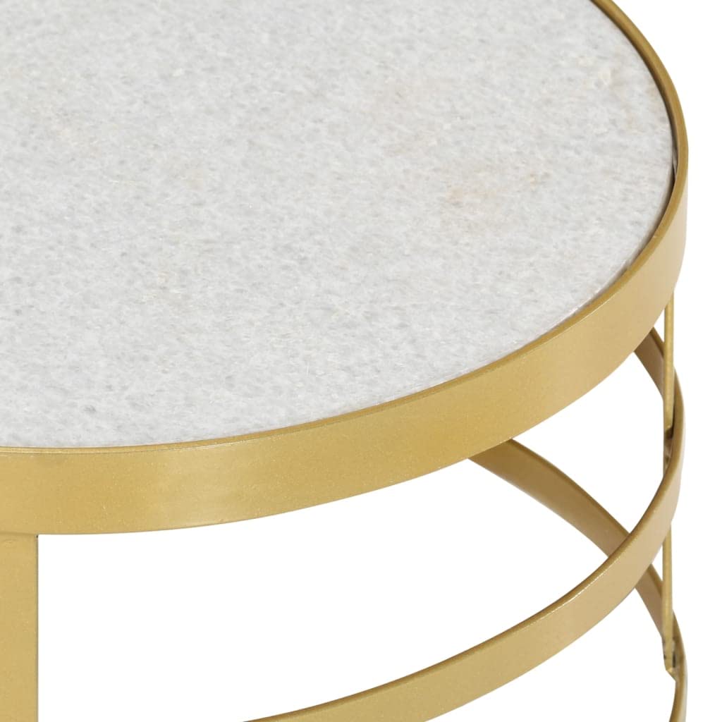 FAMIROSA 2-Piece Coffee Table Set - Modern Marble Top with Brass Accents & White Base - Perfect for Living Room, Lounge & Office Decor