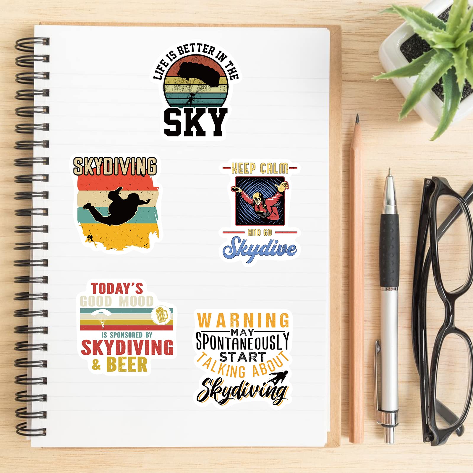 52 PCS Skydiving Stickers - Waterproof Parachute & Extreme Sports Decals for Water Bottles, Laptops, Helmets - Perfect Gift for Skydivers, Parachutists, Adventurers, Adults, Teens & Kids - Great for Outdoor Gear, Travel Accessories & Extreme Sports Equipment