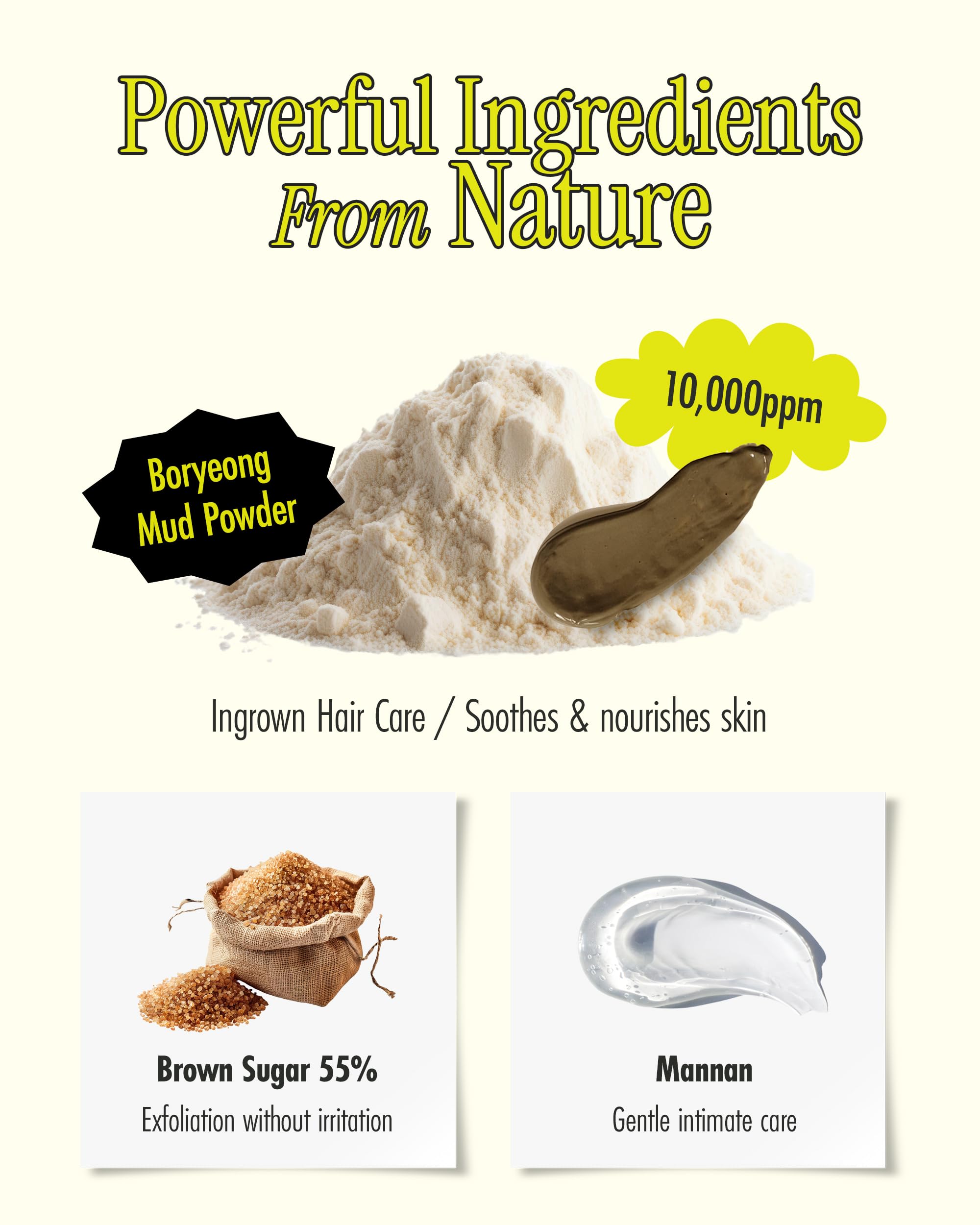 Korean Brown Sugar Body Scrub - Exfoliating Body Wash for Ingrown Hair & Razor Bumps Relief | Sensitive Skin Care After Waxing & Shaving | Feminine Wash for Smooth Skin (6.34 fl oz) | Perfect for Post-Hair Removal Care & Daily Body Exfoliation