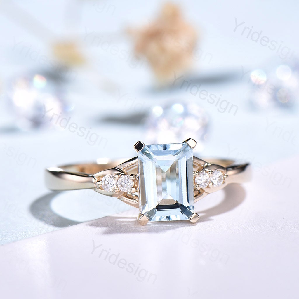 Natural Aquamarine Engagement Ring with Real Diamonds - 14K/18K White Gold Vintage Wedding Promise Ring - Fine Jewelry Gift for Her - Perfect for Anniversaries, Proposals & Special Occasions