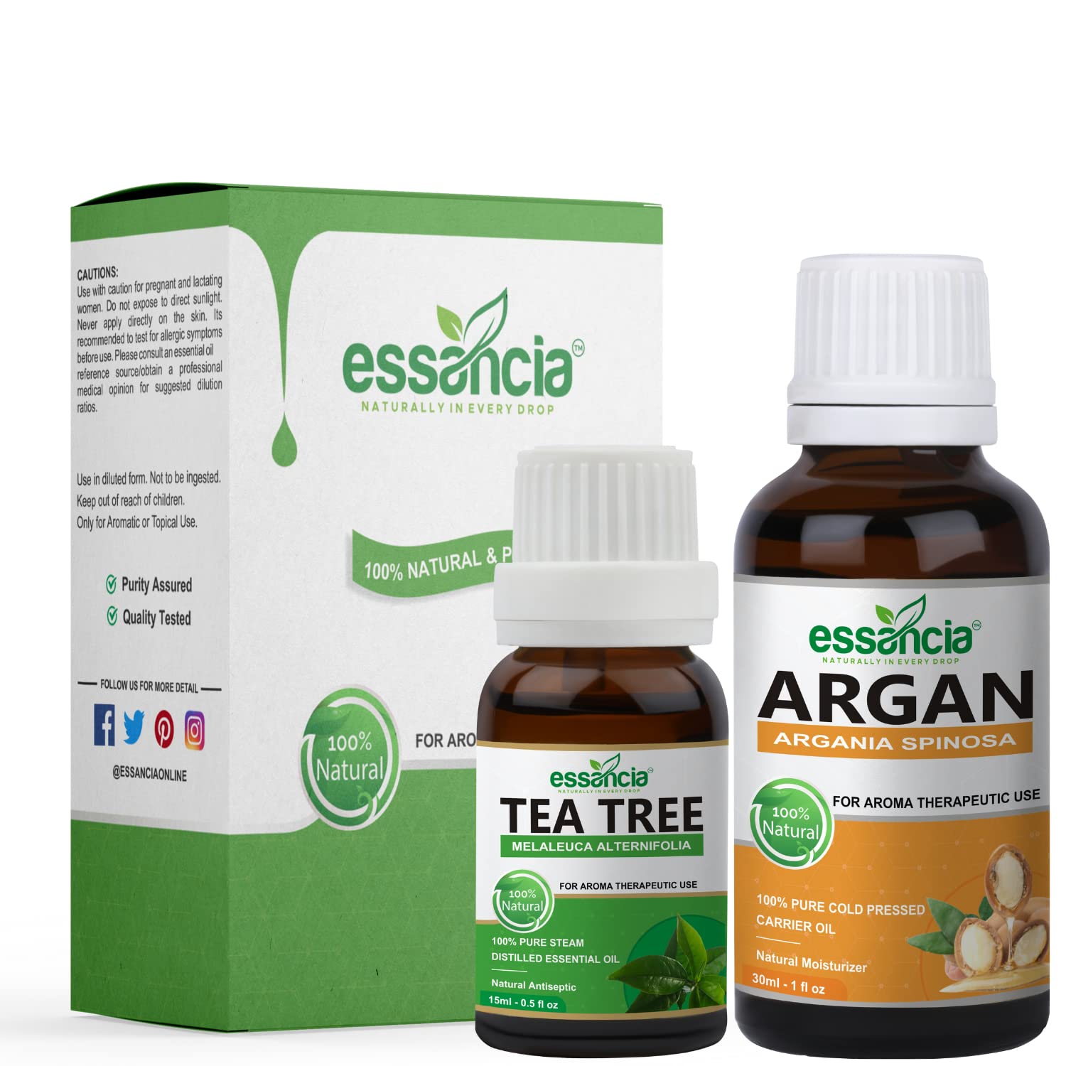 Essencia Acne & Pimples Reduction Kit with Tea Tree & Argan Oil - Natural Treatment for Acne, Oily Skin & Healthy Complexion - 100% Pure Undiluted Essential Oils Set (45ml) - Perfect for Daily Skincare Routine & Blemish Control