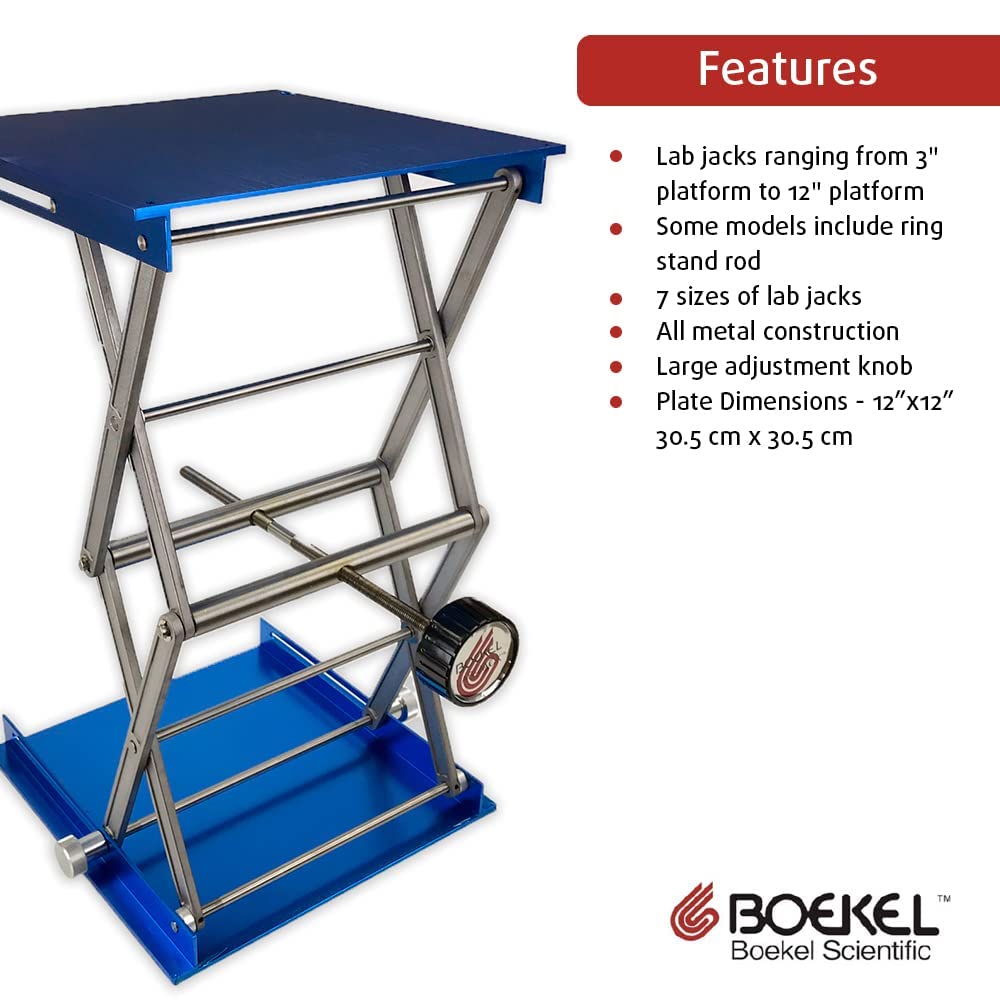 Boekel 19090-005B Heavy Duty Stainless Steel Lab Jack with Anodized Aluminum Plates - 12