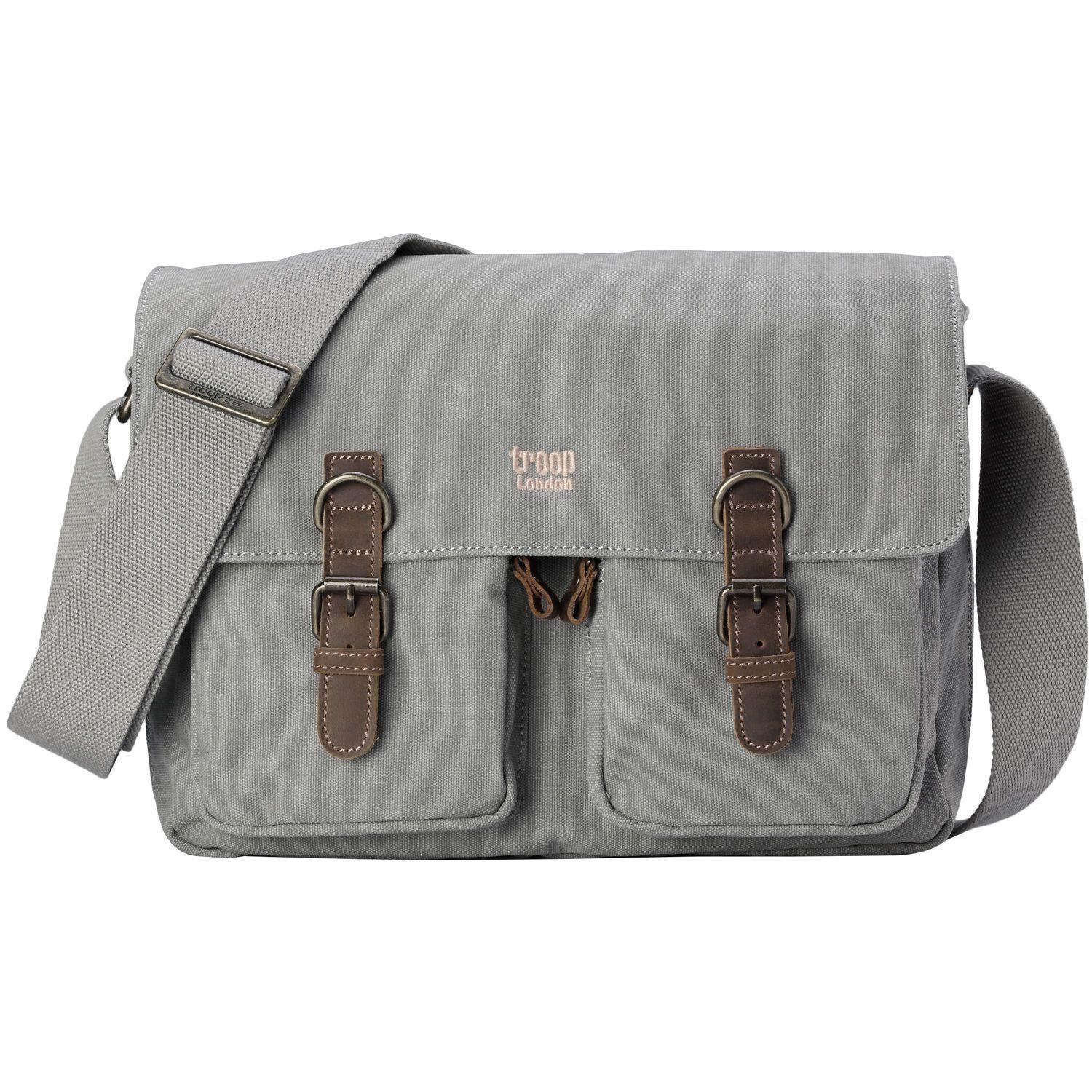 TRP0210 Troop London Classic Canvas Messenger Bag for Men & Women - Durable Waterproof Crossbody Bag for Work, Travel & School - Stylish Laptop Briefcase with Adjustable Strap