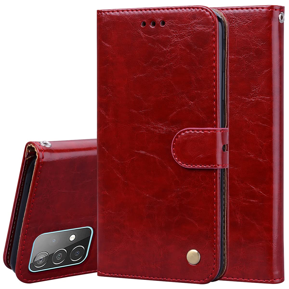 Samsung Galaxy A52 Wallet Case - PU Leather Flip Cover with Credit Card Holder & Wrist Strap for Samsung Galaxy A52/A52s (Yellow Red) | Perfect for Business, Travel & Everyday Protection