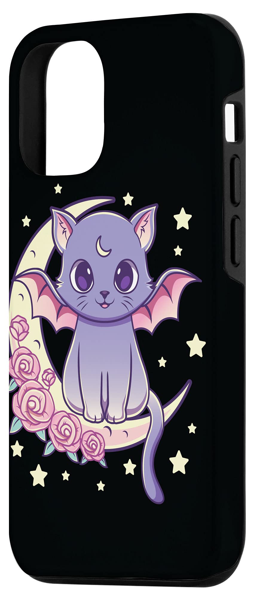 Cute Kawaii Pastel Goth iPhone 12/12 Pro Case - Black Cat & Roses Anime Design | Trendy Protective Phone Cover for Anime Lovers & Goth Fashion Enthusiasts