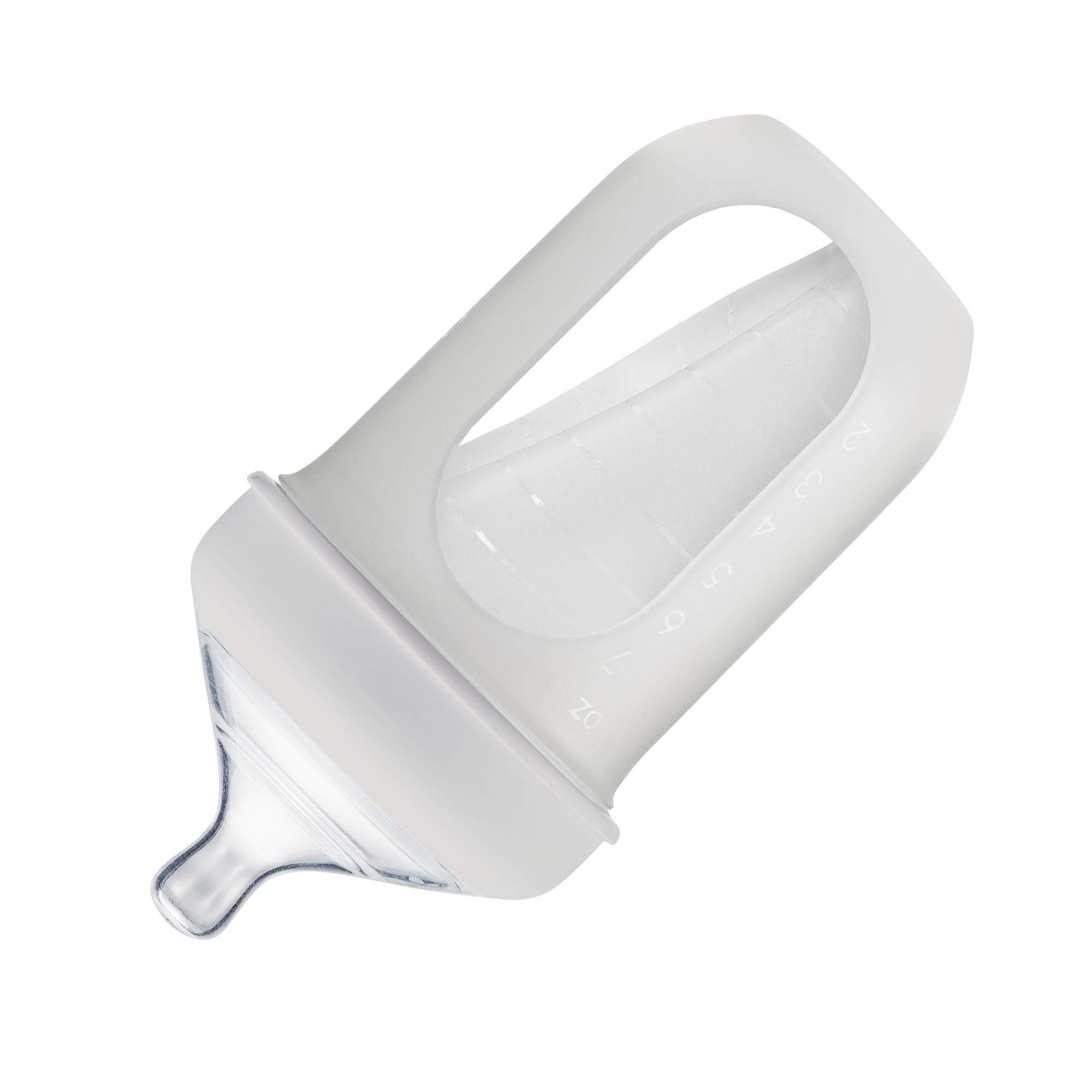 Boon Nursh Reusable Silicone Baby Bottle with Collapsible Pouch - 8oz Medium Flow Infant Bottle (Stage 2) - Soft Gray - Perfect for Travel, Daycare & On-the-Go Feeding - BPA-Free Baby Essentials
