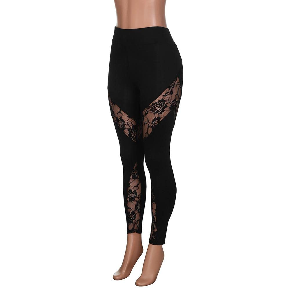 Women's Black Lace Leggings - High Waist Yoga Pants for Workout & Casual Wear