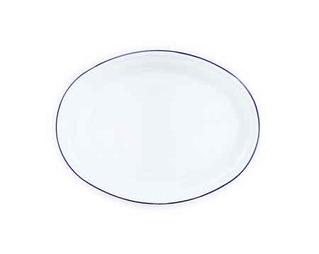 Vintage Style 18-Inch Oval Enamelware Platter with Blue Rim - Perfect for Serving, Entertaining, and Rustic Farmhouse Dining