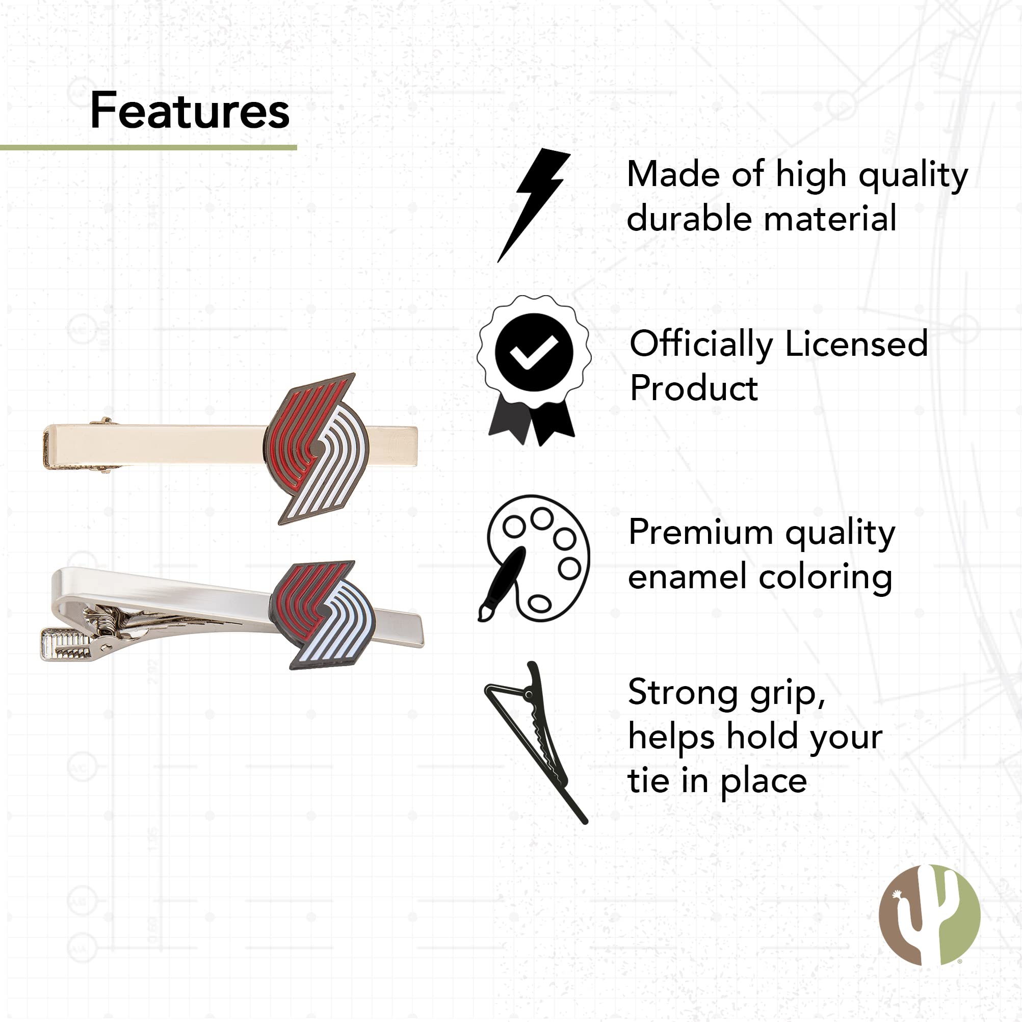 Portland Trail Blazers NBA Tie Bar - Desert Cactus Design Basketball Tie Clip for Men | Perfect for Office, Business Meetings & Formal Events