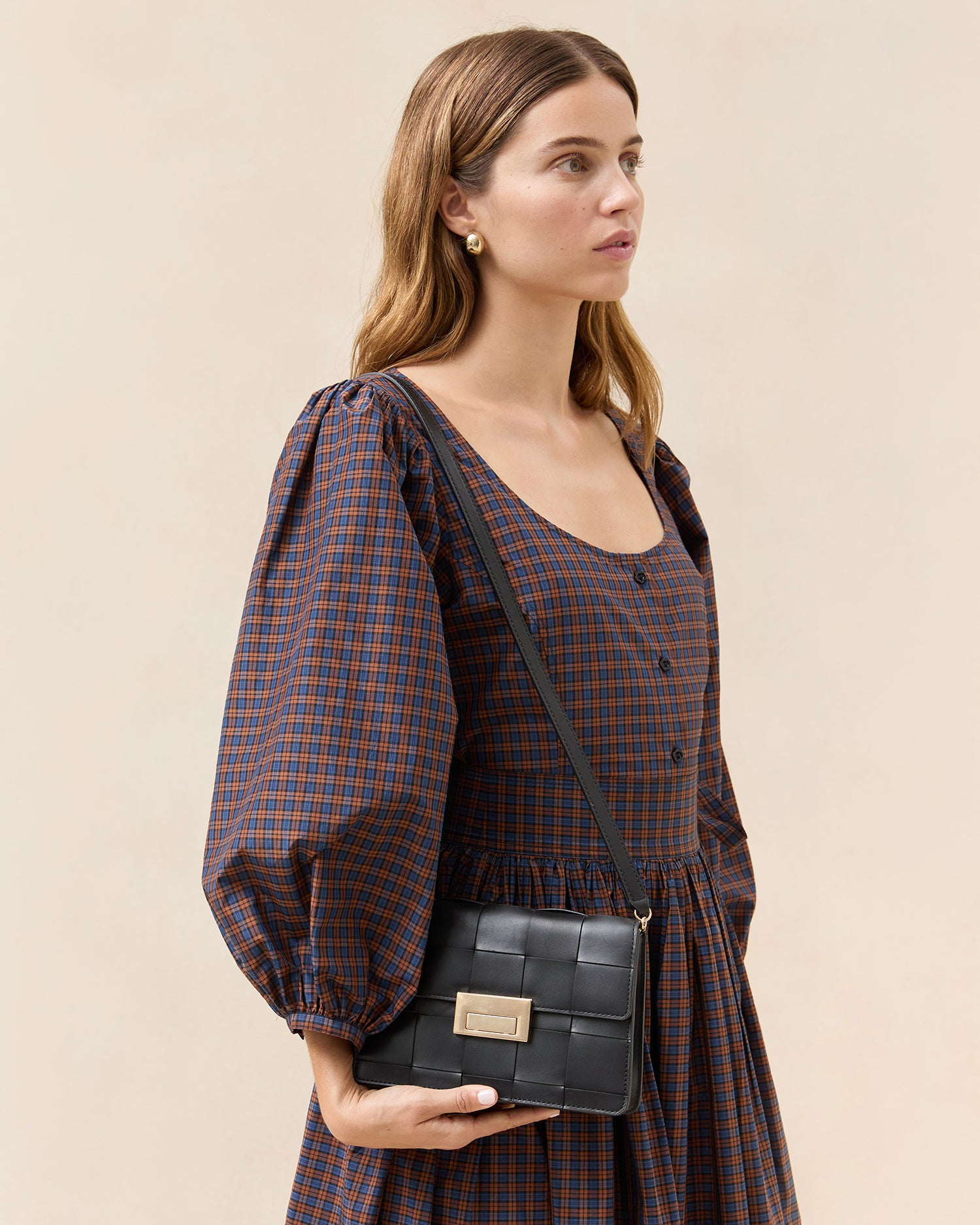Delphine Black Woven Leather Shoulder Bag for Women - Stylish Crossbody Purse with Adjustable Strap, Perfect for Work, Travel & Everyday Use