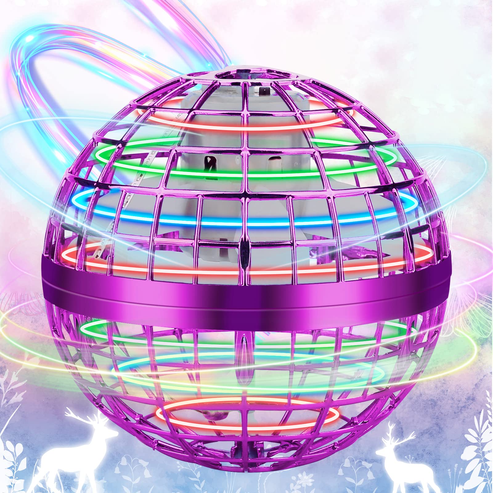 360° Rotating LED Flying Orb Ball Toy - Magic Hover Spinner with Lights for Kids & Adults, Cool Space Boomerang Toy for Indoor/Outdoor Play - Perfect Christmas Birthday Gift (Purple) - Great for Parties, STEM Learning & Stress Relief