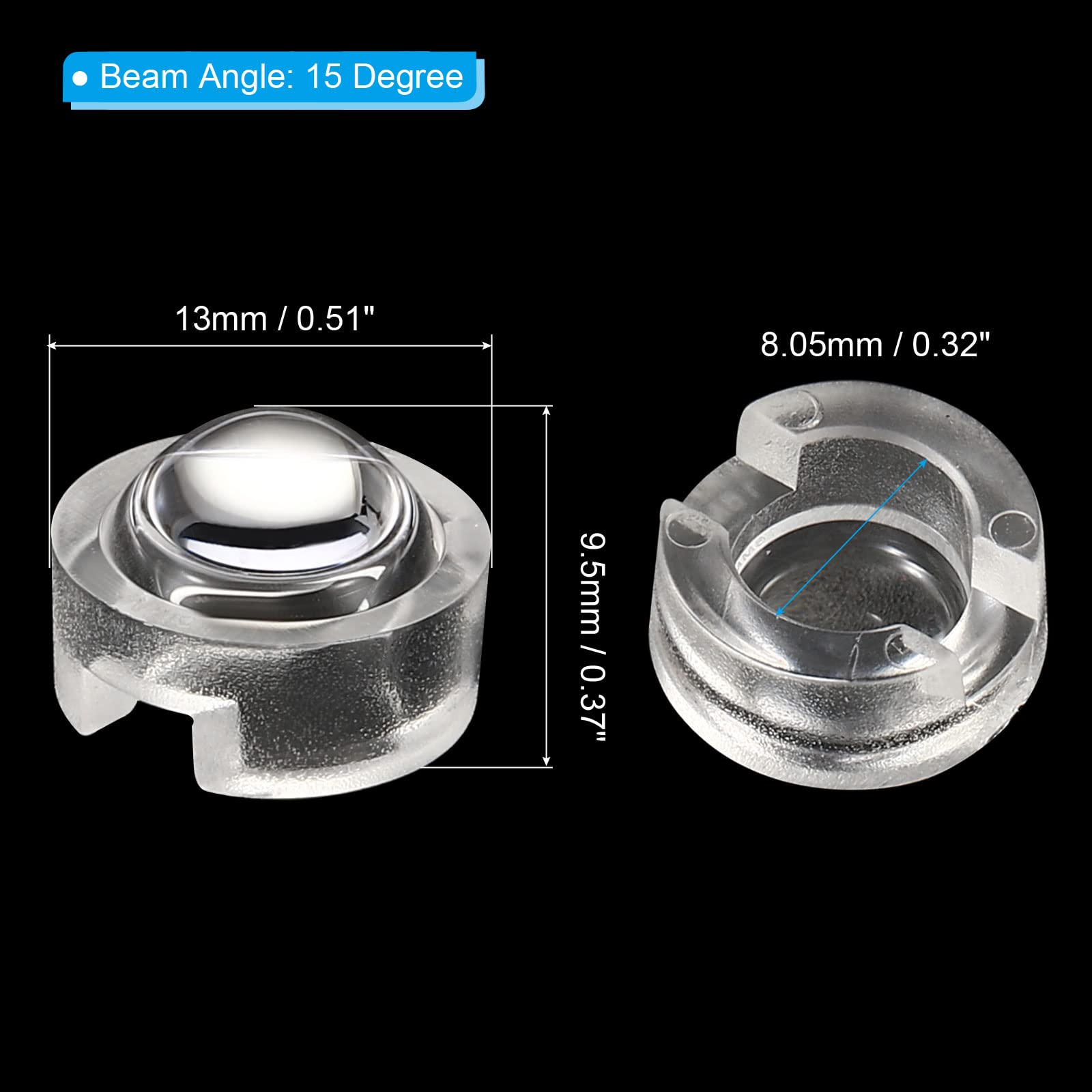 PATIKIL 13mm LED Convex Lens - 10 Pack 15° Beam Angle Acrylic Optical Condenser Lens for 1W 3W LED Beads & Infrared Cameras - Clear Transparent - Perfect for DIY Lighting Projects, Security Cameras & Stage Lighting