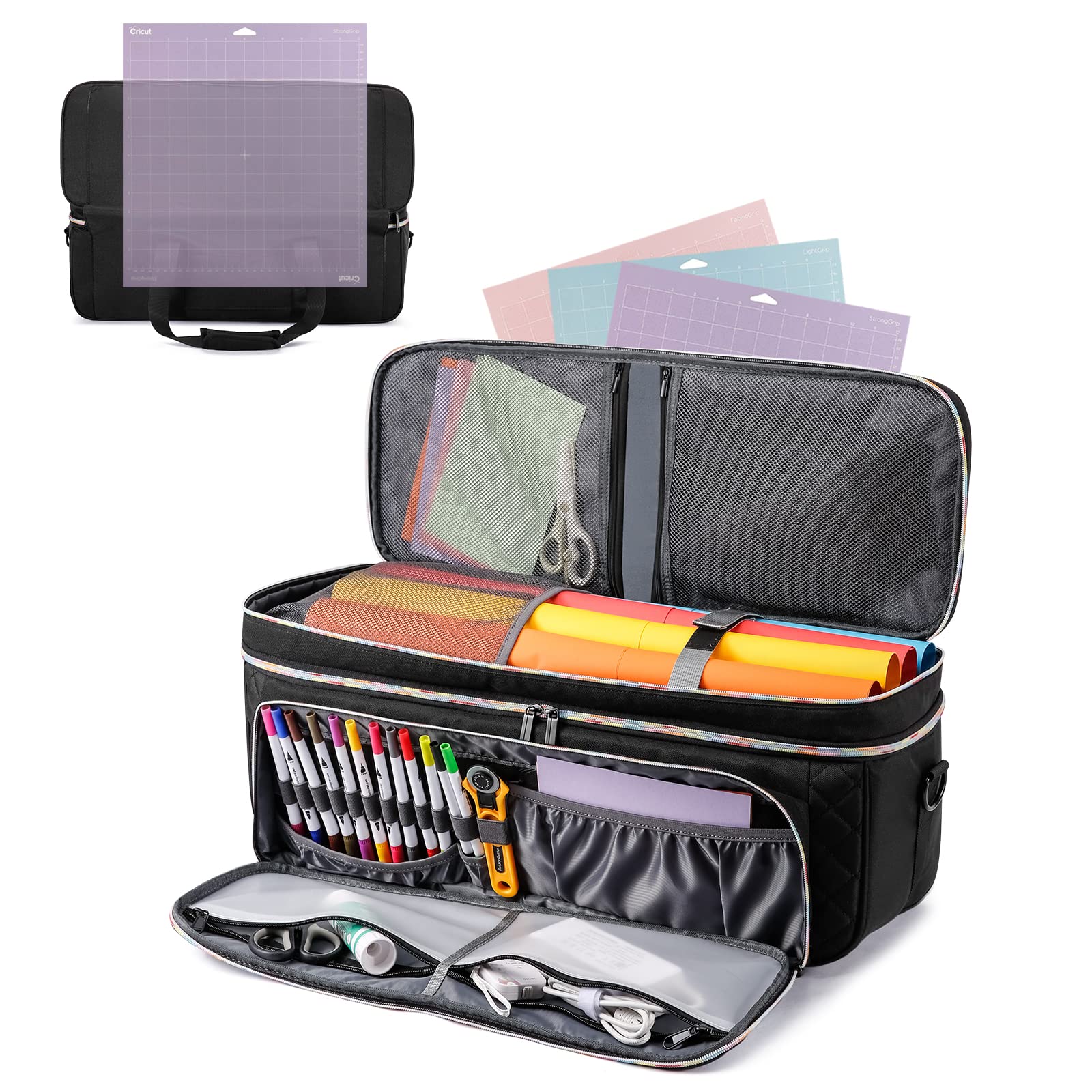Circut Maker 3/Maker/Explore 3/Explore Air 2/Silhouette Cameo 4 Carrying Case with Dust Cover & Mat Pocket - Durable Tote Bag for Circut Machines & Accessories (Black) - Perfect for Crafting, Scrapbooking & DIY Projects