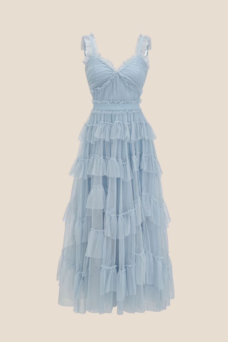 Elegant A-Line Blue Ruffle Tiered Tulle Prom Dress J6101 - Perfect for Homecoming, Formal Dances & Special Occasions