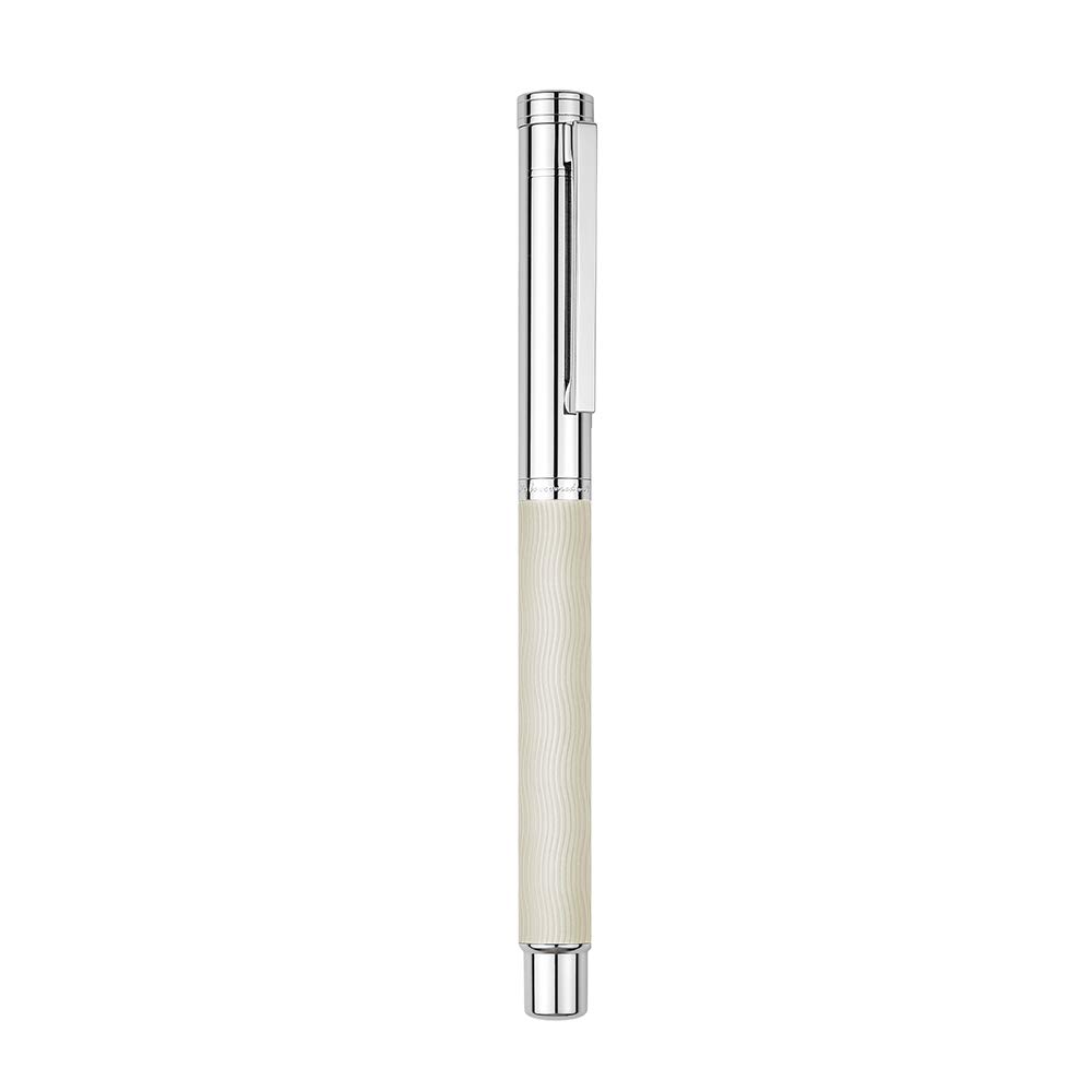 HongDian White Wave Stainless Steel Fountain Pen with Iridium Extra Fine Nib - Classic Writing Pen Includes Metal Case & Ink Converter - Perfect for Journaling, Calligraphy, and Office Use