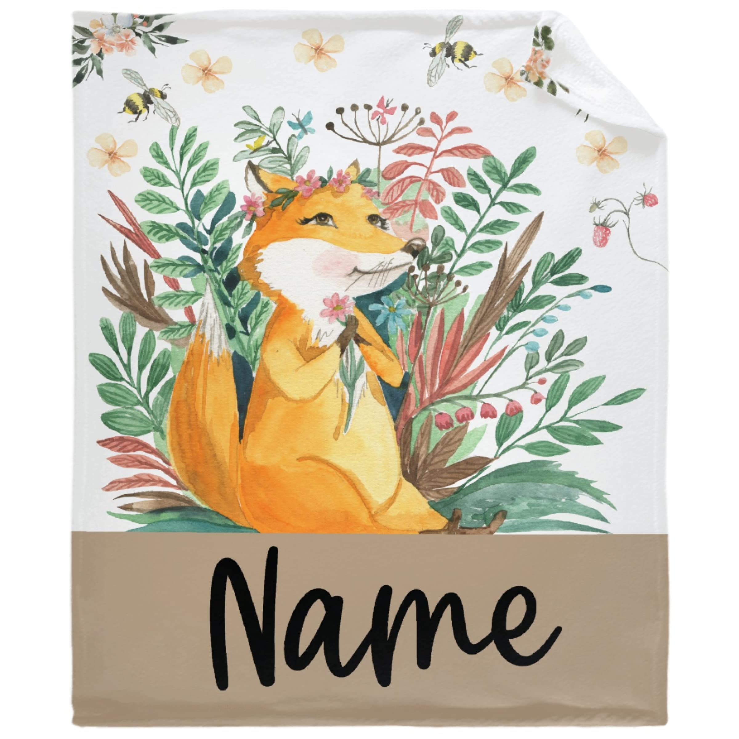 Personalized Fox Baby Blanket - Custom Name Fleece Blanket for Boys & Girls, 90