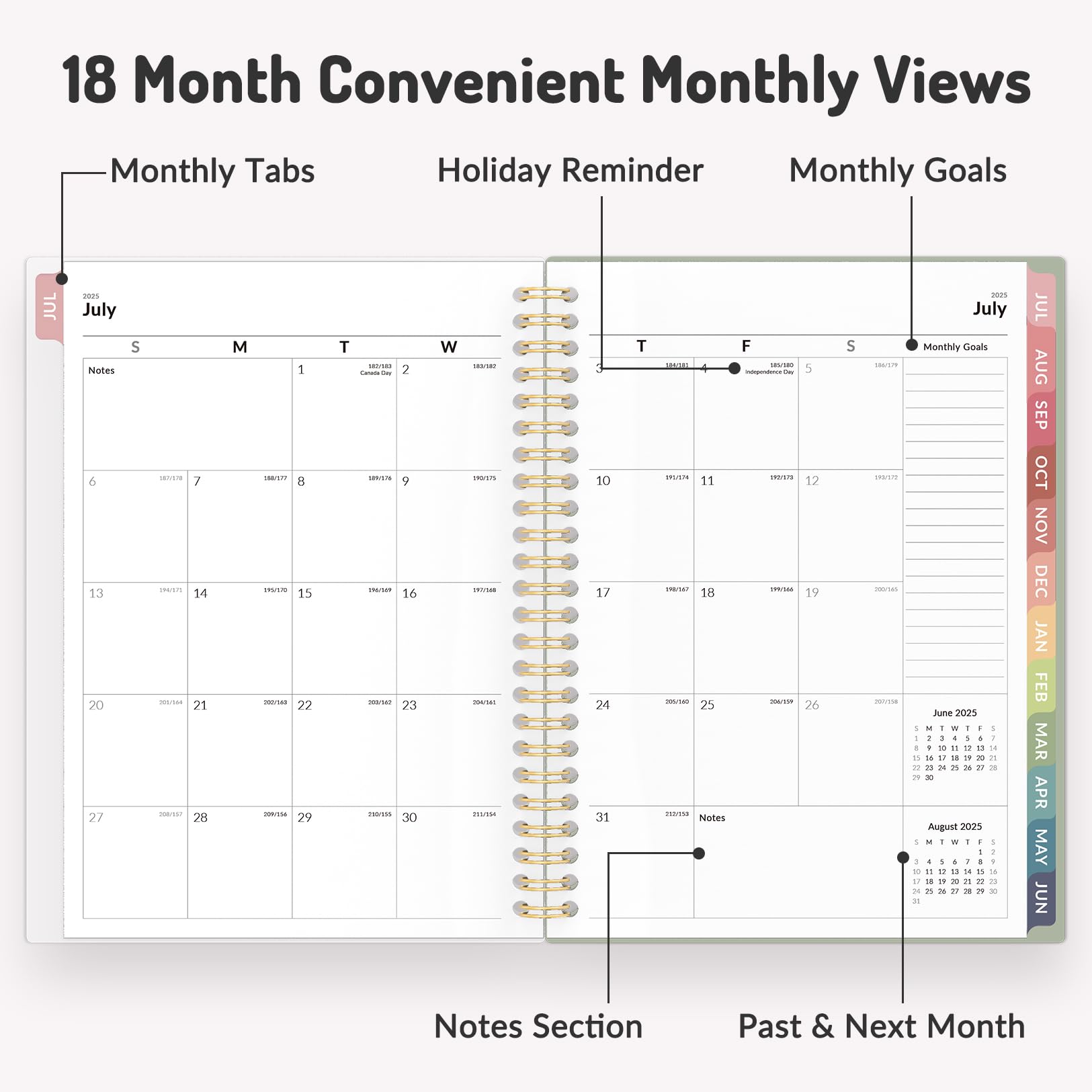 18 Month Academic Planner 2025-2026 | Weekly & Monthly Agenda Book | July 2025 - December 2026 | 5