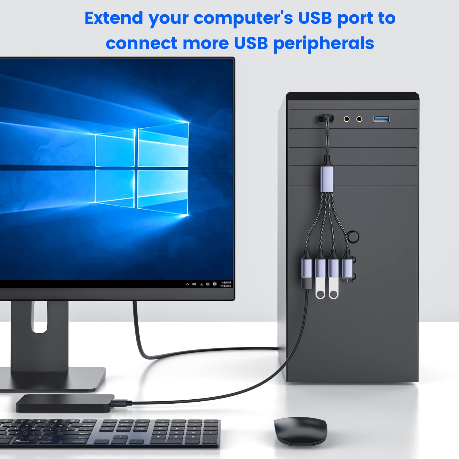 MOGOOD USB Hub 1 to 4 Ports, USB Splitter Y Cable with USB Male to Female Adapter, Multi-Port USB Converter for PC, Laptop, Car - Charge Phones, Tablets & Accessories Simultaneously (Gaming, Office, Travel)