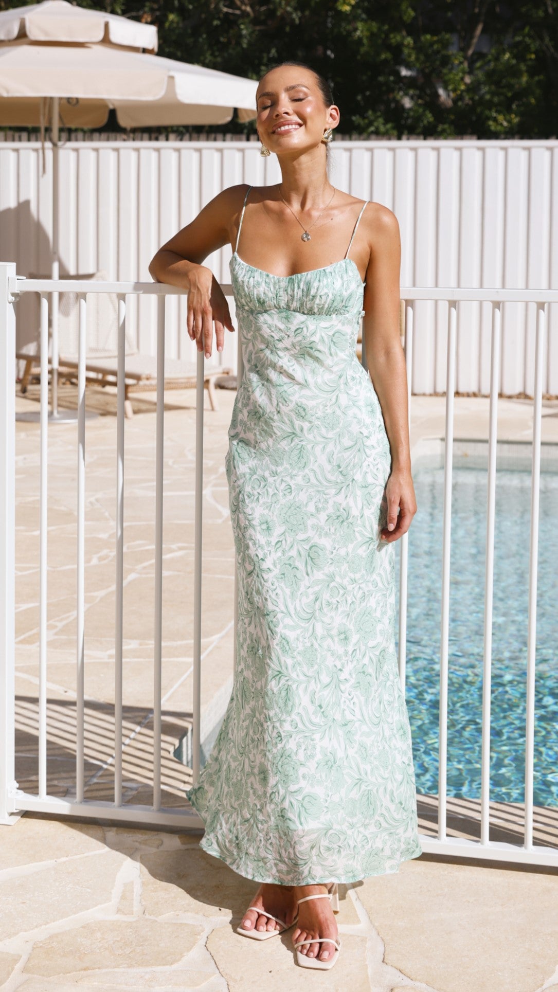 Margie Midi Dress - Floral Print Green Summer Dress for Women | Perfect for Beach Vacation, Garden Party & Casual Outings