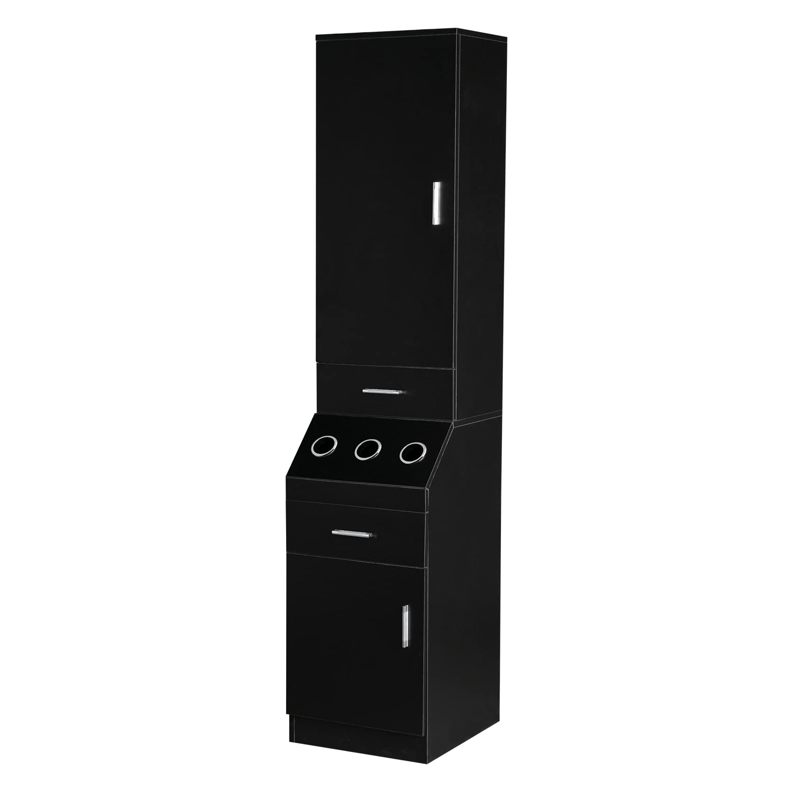 OmySalon Professional Barber Station with 2-Tier Storage Shelf, 2 Drawers, Large Cabinet & 3 Hot Tool Holders - Perfect for Salon, Barbershop & Home Hair Styling Organization - Black