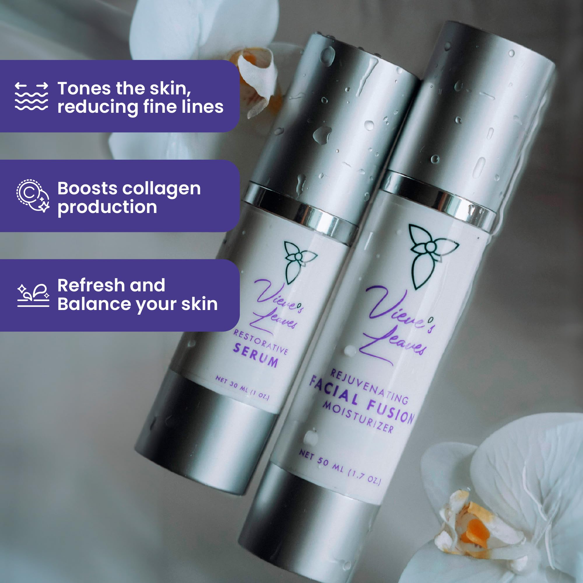 Vieve's Leaves Hydrating Skincare Kit for Sensitive Skin - 2-Step Cleansing & Moisturizing Face Routine with Vegan Serum & Cream - Cruelty-Free Skincare Set for Dry & Sensitive Skin | Perfect for Night Care & Daily Hydration