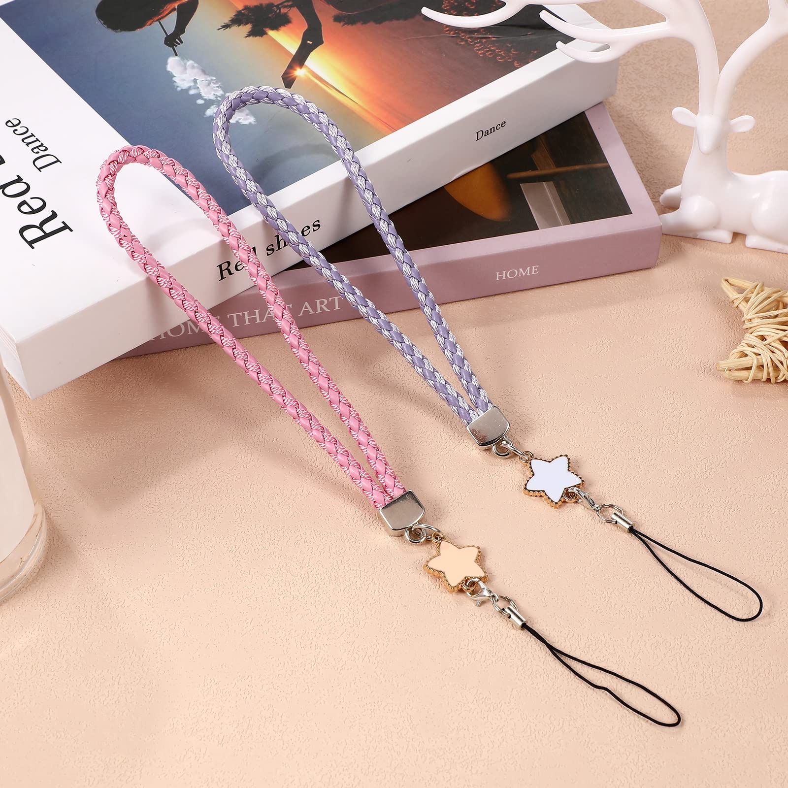 TENDYCOCO 4pcs Leather Handmade Phone Lanyard Wrist Strap - Cute Star Design Phone Charm for iPhone, Samsung, Camera, Purse & Keychain - Perfect for Travel, Shopping and Daily Use