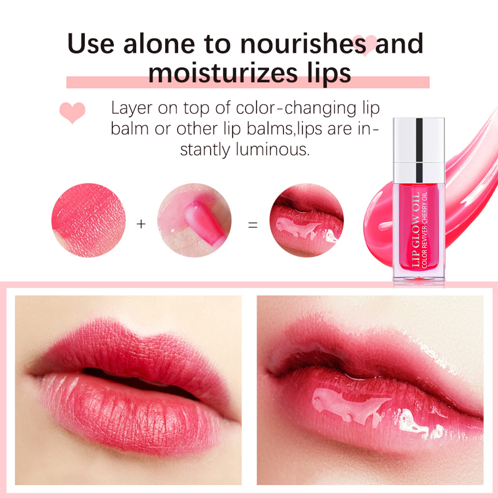 Prreal 2Pcs Hydrating Tinted Lip Oil - Plumping Lip Gloss with Vitamin E for Dry Lips, Non-Sticky Nourishing Lip Care, Glassy Shine Lip Balm & Tint (Color C) | Perfect for Daily Moisture, Night Care & Makeup Looks