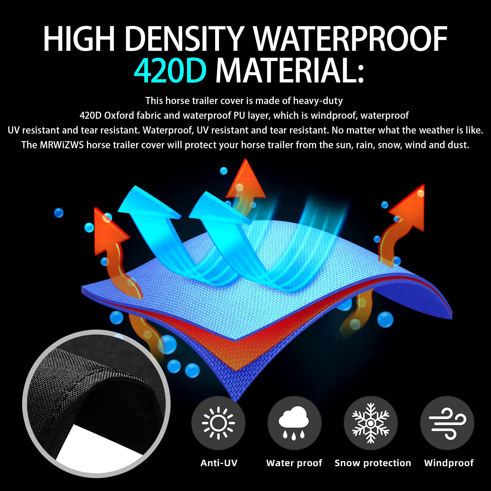 Heavy Duty Horse Trailer Cover - 420D Oxford Waterproof UV Resistant Dustproof Universal Pull Trailer Cover with Storage Bag (18'L x 8'W x 10'H) - Perfect for Outdoor Horse Trailer Protection & Long-Term Storage