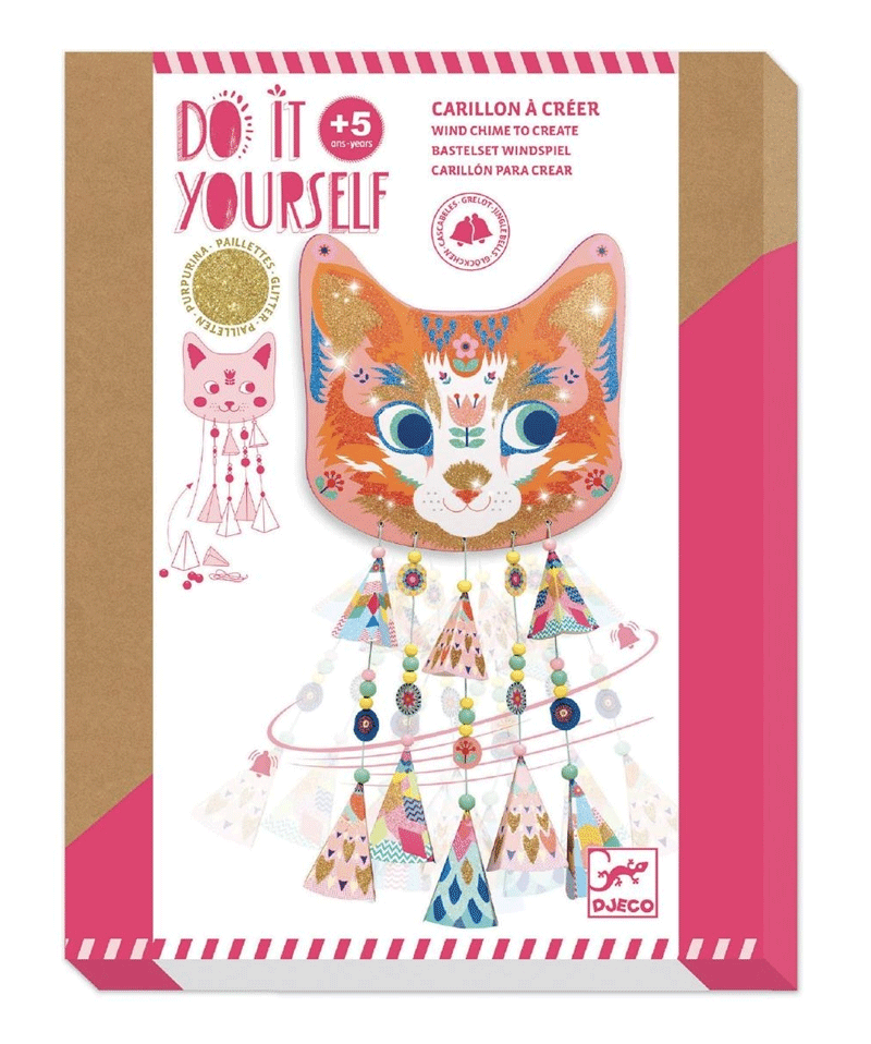 DIY Kitty Wind Chime Craft Kit by Djeco - Handmade Cat-Themed Garden Decor for Kids & Adults - Perfect for Outdoor Patio, Backyard, and Home Decoration