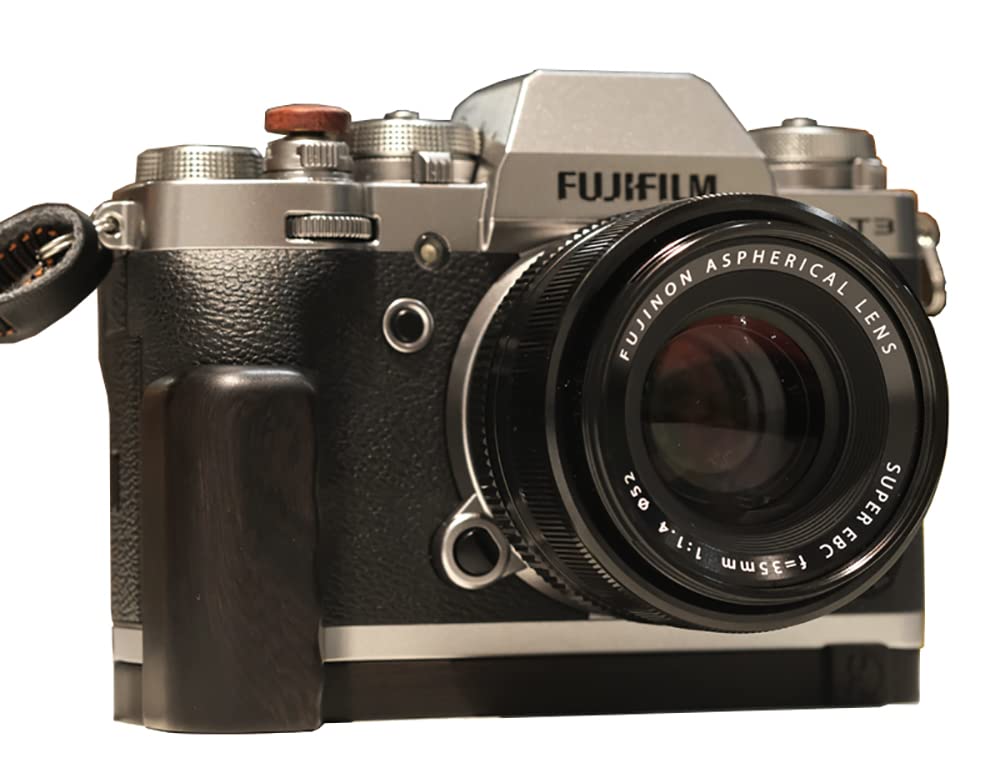 Handmade Ebony Wood Camera Hand Grip & L Base Plate Holder for Fujifilm X-T3 XT3 - Durable Wooden Grip for Professional Photography & Videography