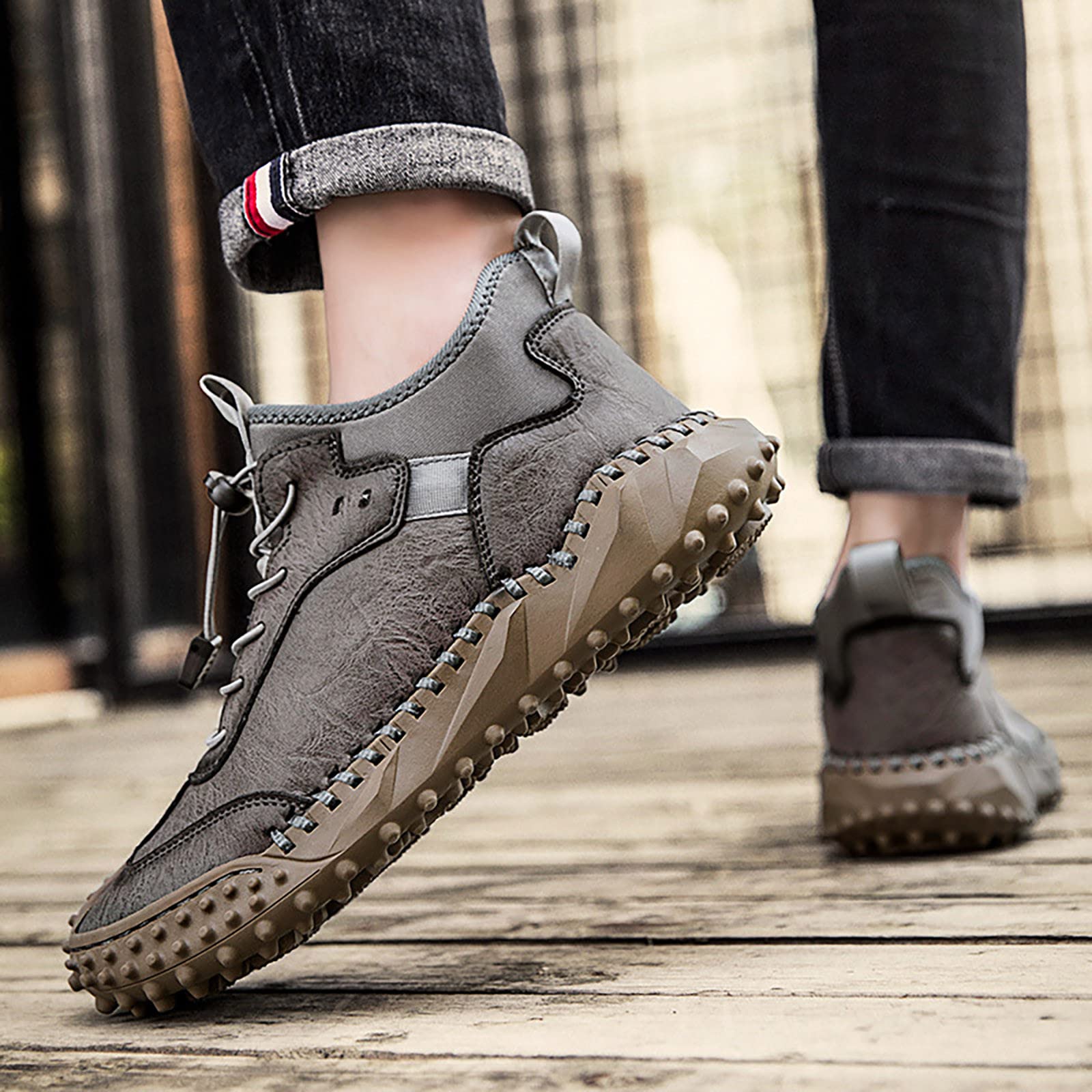 **Men's High Top Leather Sneakers - Breathable Handmade Casual Shoes for Autumn - Size 13 with Comfortable Insoles - Perfect for Daily Wear, Work & Outdoor Activities**