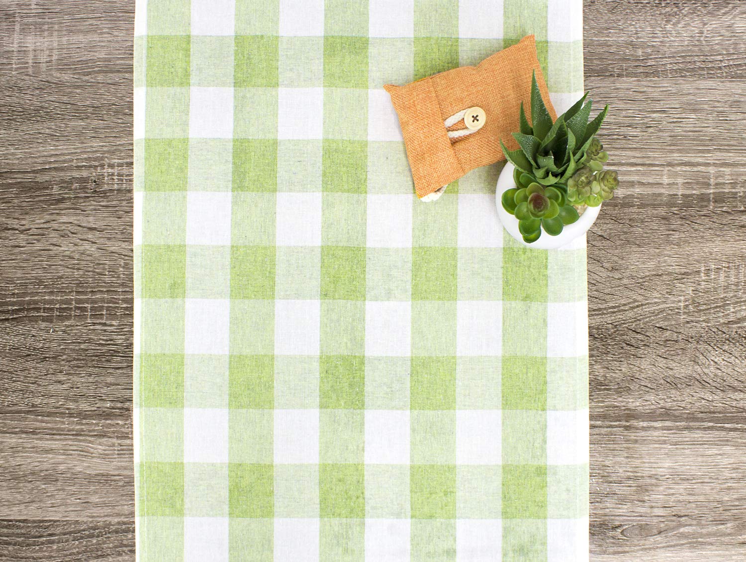Fennco Styles Country Buffalo Check Soft Table Runner 16 x 90 Inch - Lime Check Table Cover for Dining Room, Kitchen, Picnic, Family Gathering, Indoor Outdoor Parties & Special Occasions - Perfect for Thanksgiving, Christmas & Holiday Decorations