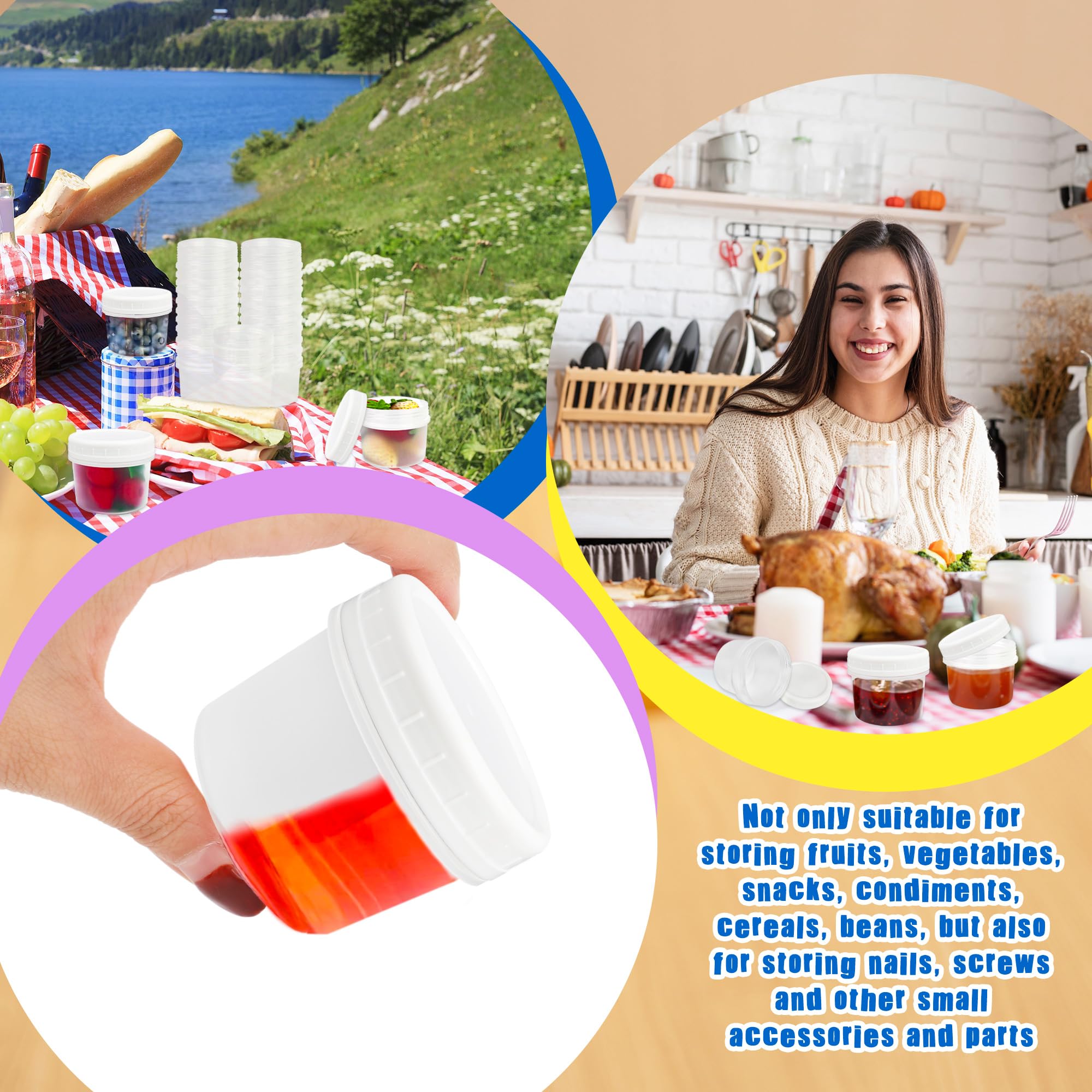 30 Pack 5 oz Plastic Food Storage Containers with Screw Lids - Small Reusable Freezer Safe Containers, Leak Proof Jars for Fruit, Cake, Jam, Ice Cream - Perfect for Meal Prep, Leftovers & Pantry Organization