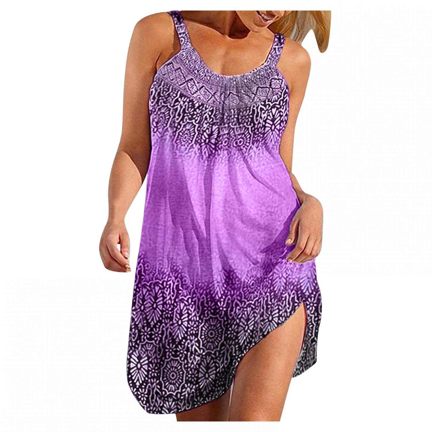 Oiumov Women's Summer Beach Dress - Striped Print Sleeveless Boho Sundress for Casual Wear, Spring Vacation & Pool Cover Up | Perfect for Beach Outings, Resort Vacations & Summer Parties
