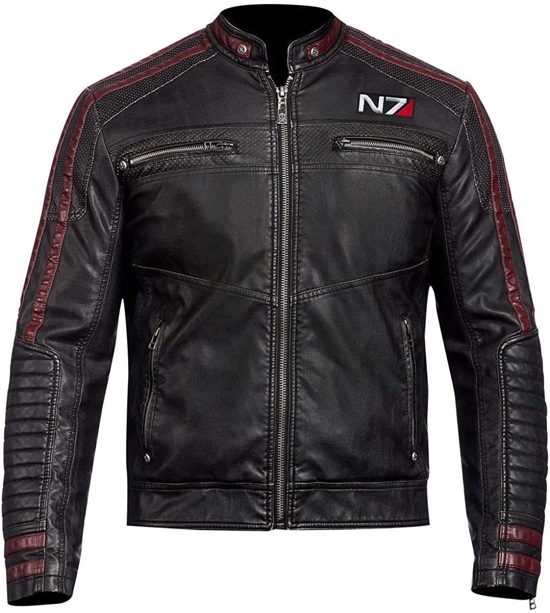 N7 Mass Effect 3 Commander Shepard Cosplay Jacket - Premium Black Sheepskin Leather Gaming Jacket for Men | Perfect for Halloween Costumes, Comic Con, and Gaming Events