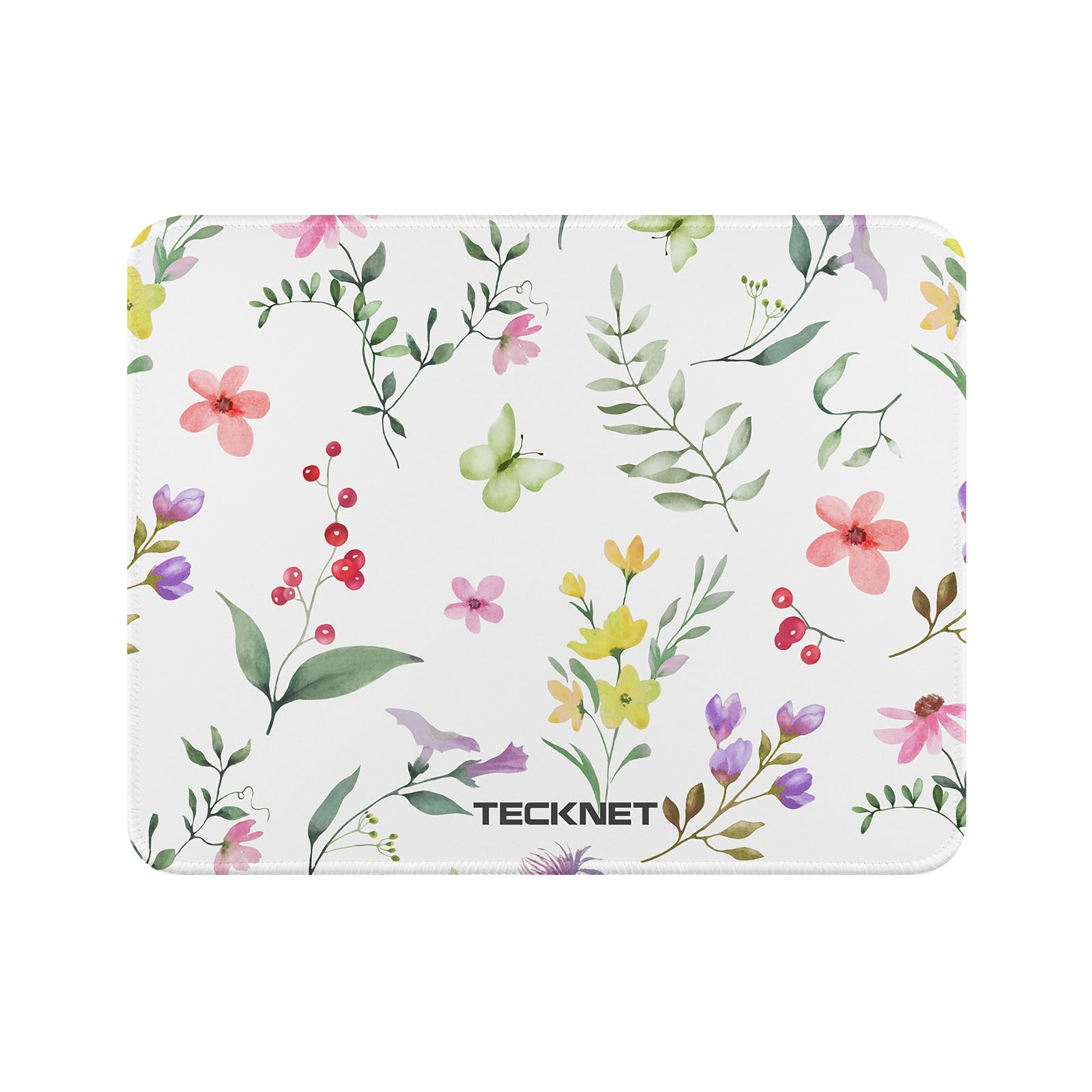 TECKNET Gaming Mouse Pad - Non-Slip Rubber Base, Waterproof Surface, Anti-Fray Stitched Edges - Compatible with Laser & Optical Mice - Perfect for PC, Laptop, Office & Home Use - Flower Design
