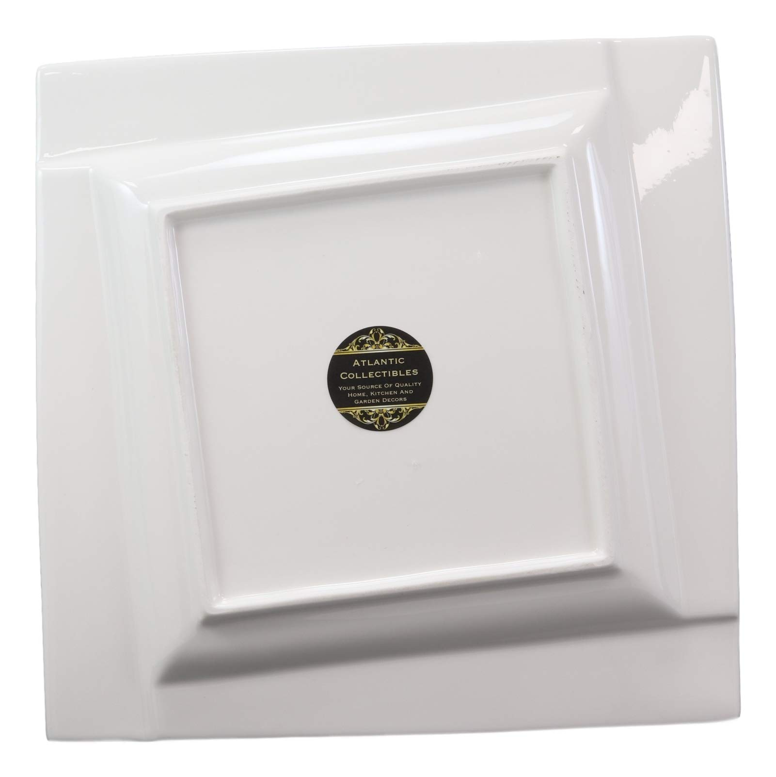 Ebros 4-Pack Modern White Porcelain Square Dinner Plates with Rhombus Design - 10
