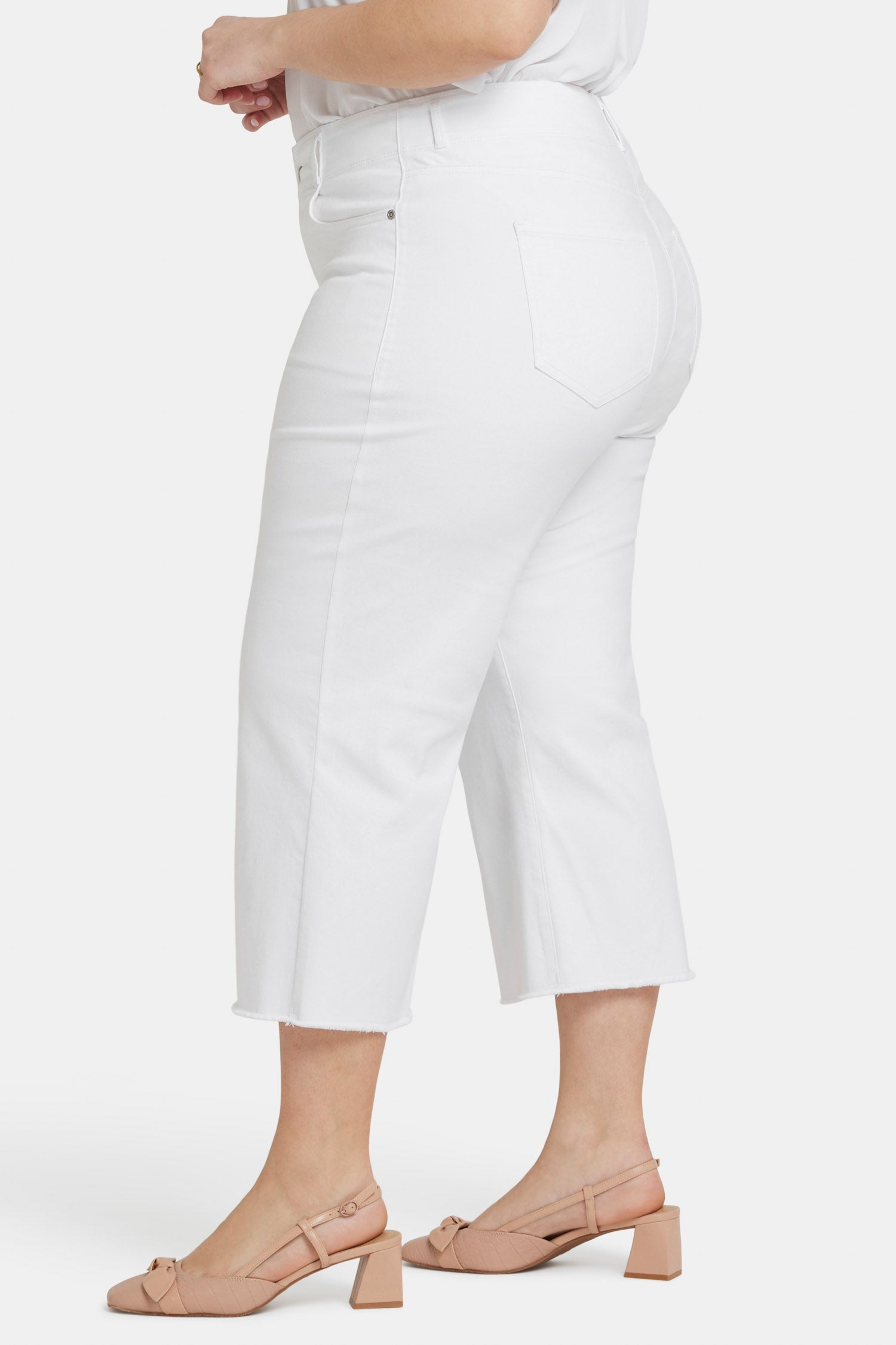 Brigitte Wide Leg Capri Jeans for Women - Plus Size Stretch Denim Pants in Optic White | Casual Comfort for Everyday Wear & Summer Outfits