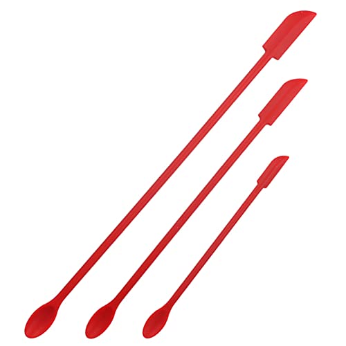 3PC Mini Silicone Telescopic Spatula and Scooping Spoon Set - Makeup Spatula with Hanging Buckle for Home Kitchen Cooking, Baking, Cosmetic Jars (Red)