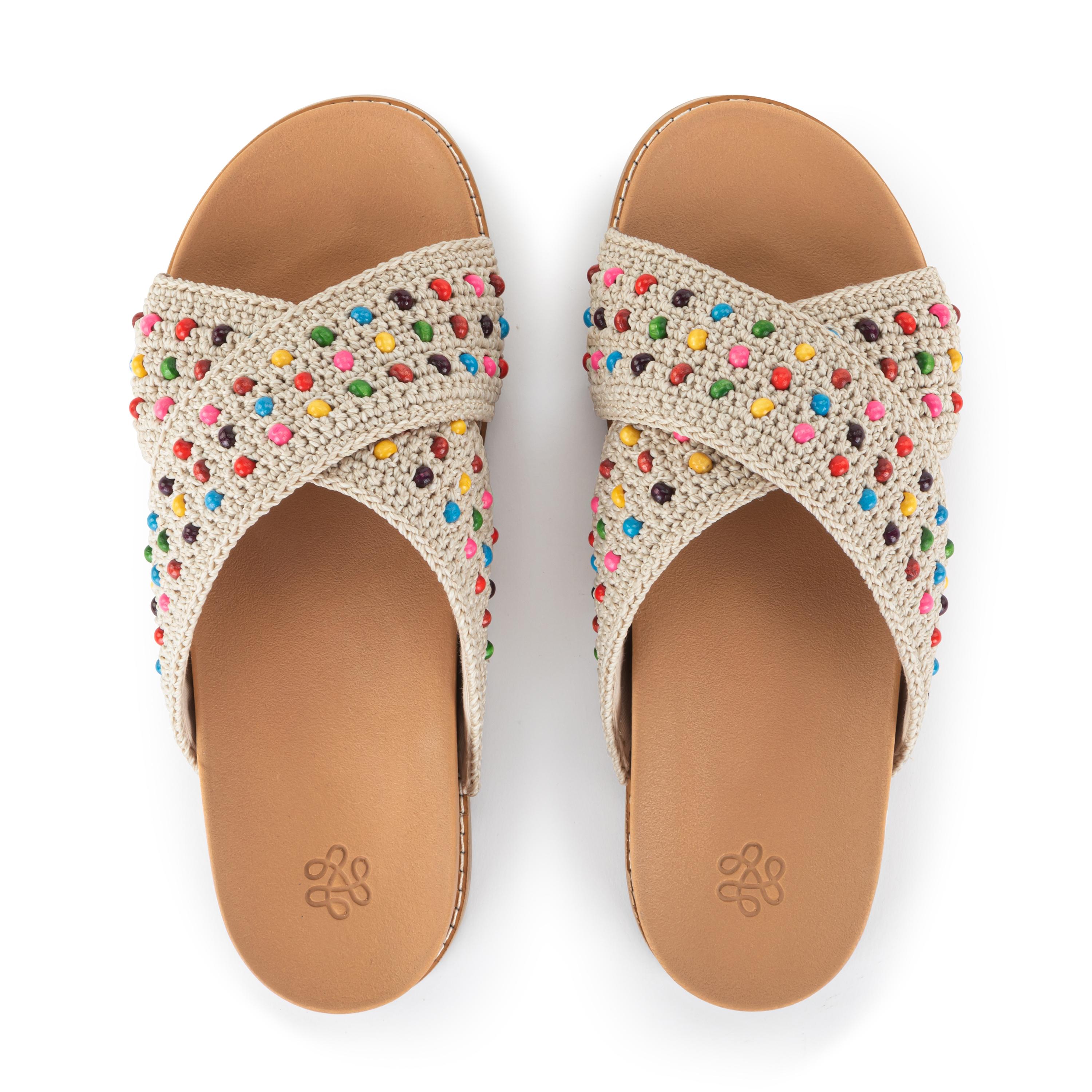 Hand Crochet Penelope Sandal with Ecru Multi Beads - Boho Chic Women's Summer Sandals for Beach, Vacation & Casual Outfits