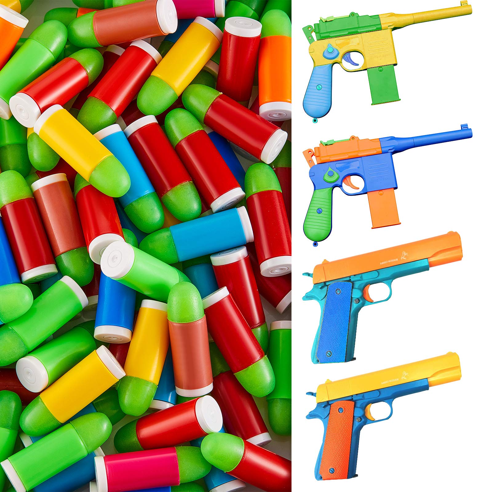 80-Piece Mixed Color Glow in The Dark Rubber Toy Gun Bullets - Compatible with M1911, C96 & 45 ACP Toy Guns - Perfect for Nerf Battles, Target Practice & Nighttime Play