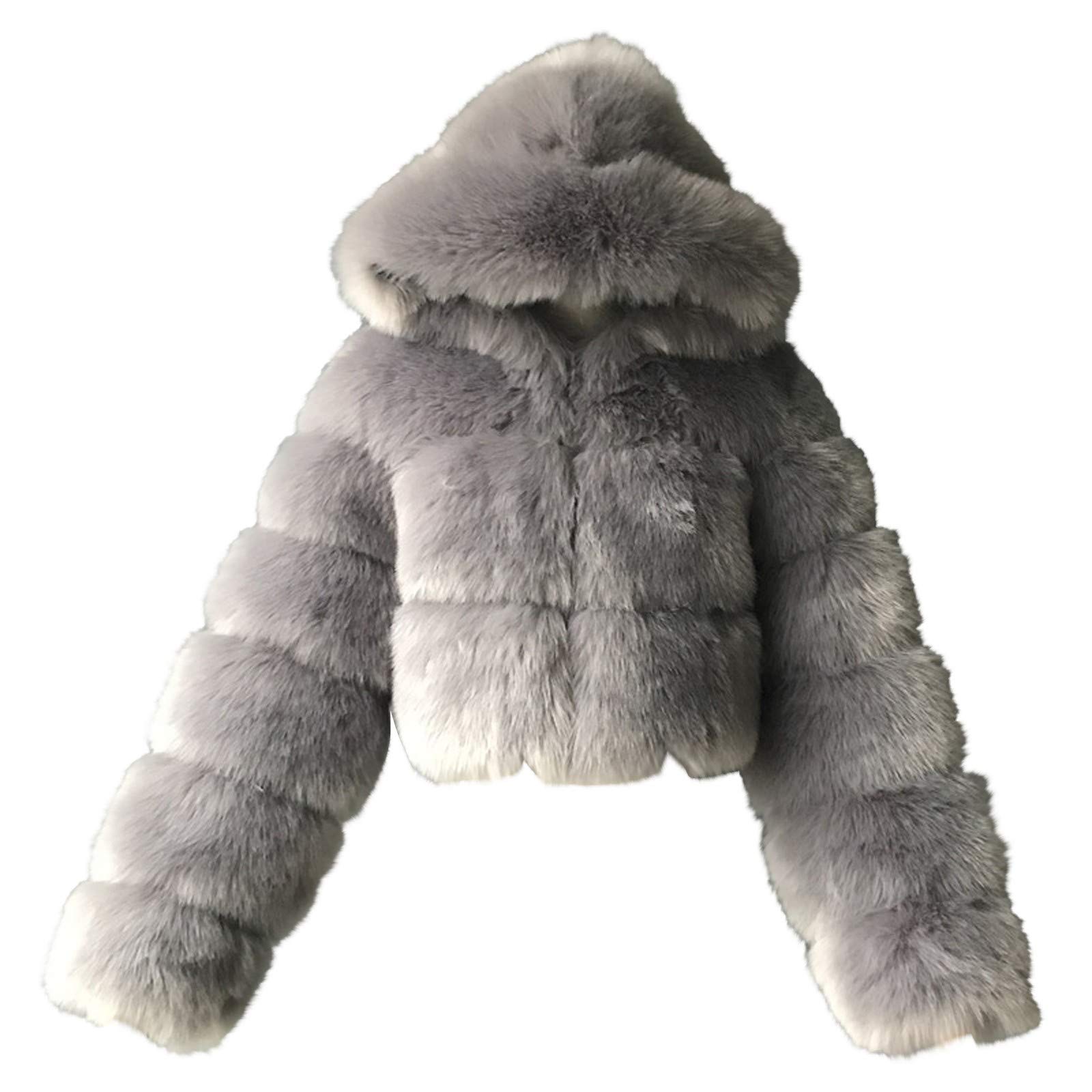 Women's Zip-Up Faux Fur Hooded Jacket - Long Sleeve Warm Winter Coat with Stylish Splicing Design | Perfect for Outdoor Activities, Casual Wear & Cold Weather Fashion