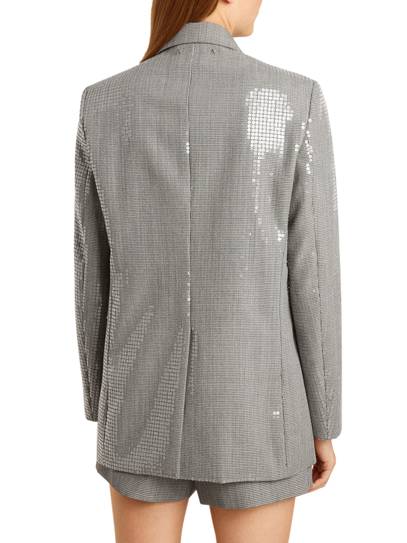 Double Breasted Jacket in Micro Pied de Poule with Sequins - Elegant Women's Blazer for Office, Party & Special Occasions
