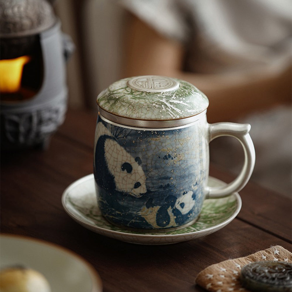 Exquisite Chinese Ruyao Panda & Bamboo Tea Cup - Handmade Ceramic Tea Set for Gongfu Tea Ceremony - Perfect Gift for Tea Lovers & Home Decor