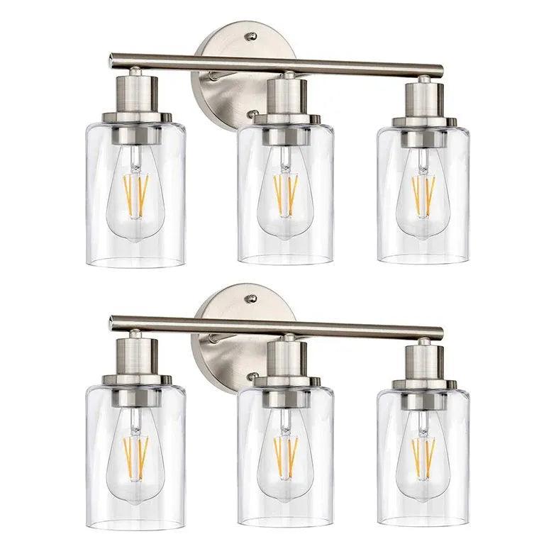 Vintage Nickel Glass Bathroom Wall Sconce Lights - Elegant Antique Style Vanity Lighting for Bathroom, Powder Room & Dressing Area