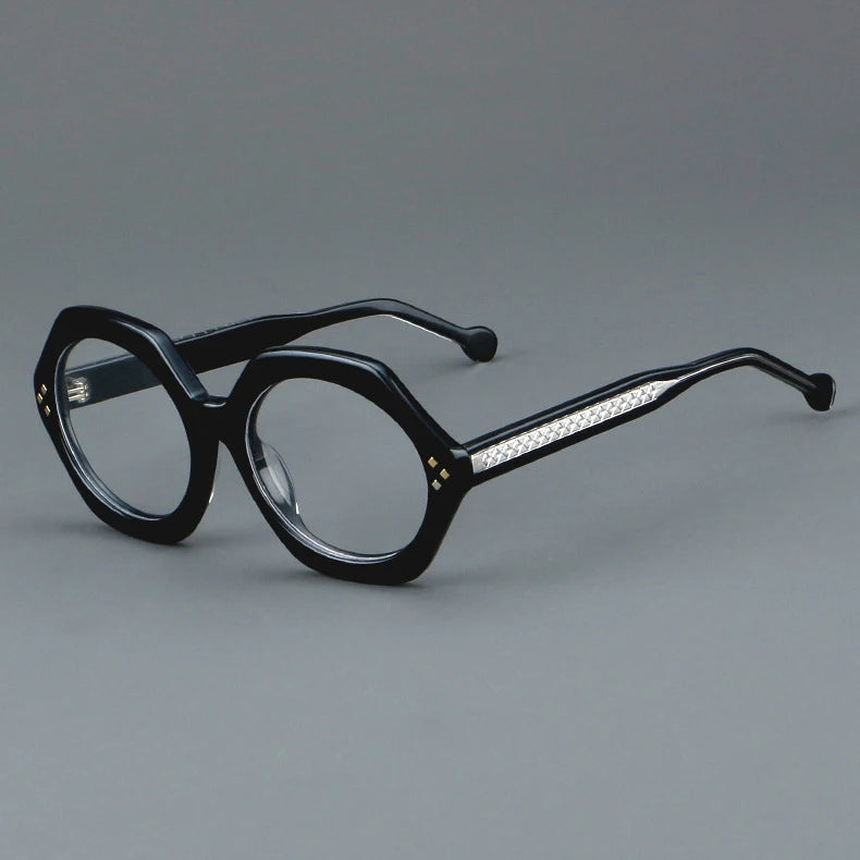CCspace Unisex Full Rim Large Flat Top Round Acetate Eyeglasses 57286 - Stylish Retro Glasses for Men & Women, Perfect for Reading, Fashion, and Daily Wear